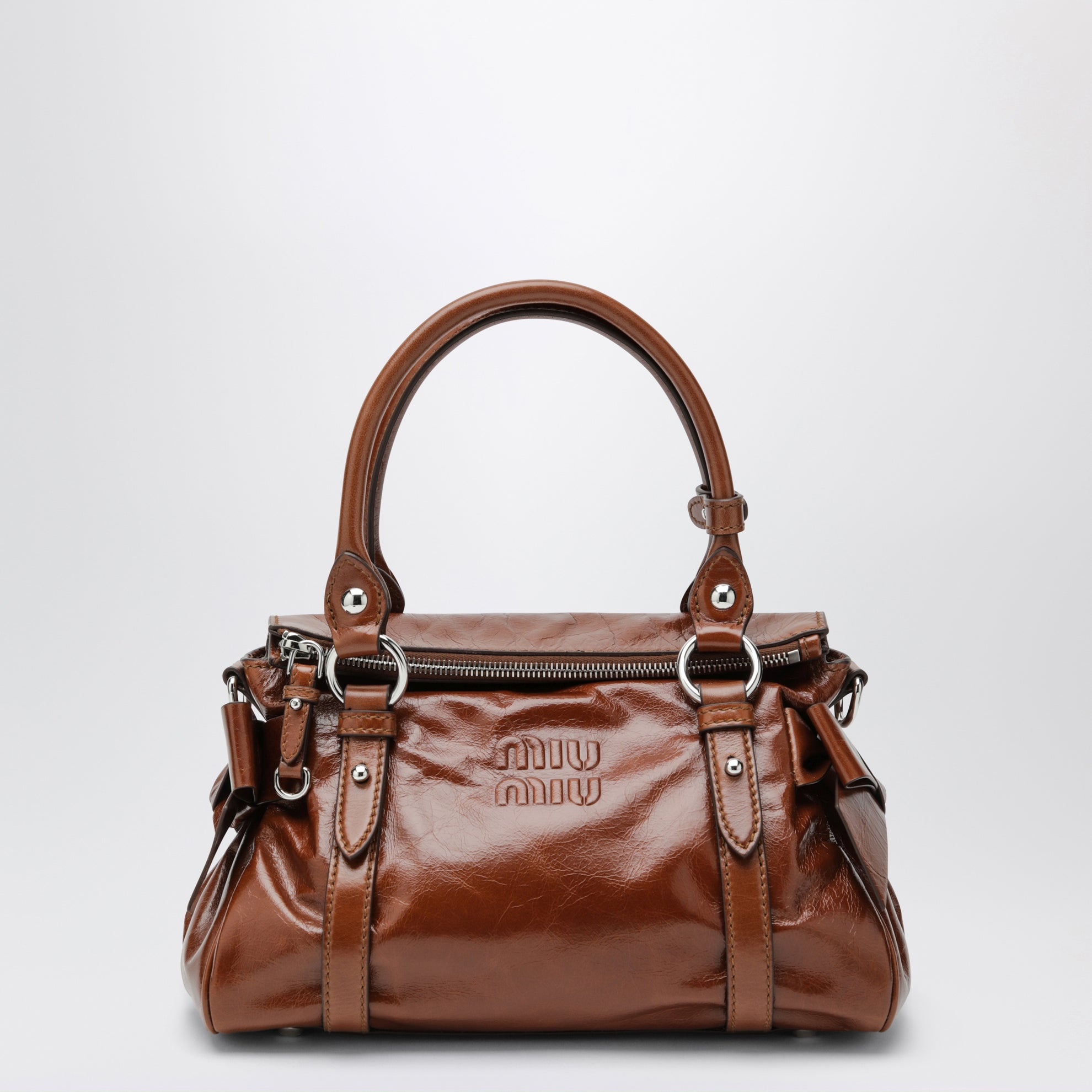 Borsa a mano media in pelle lucida color Palissandro