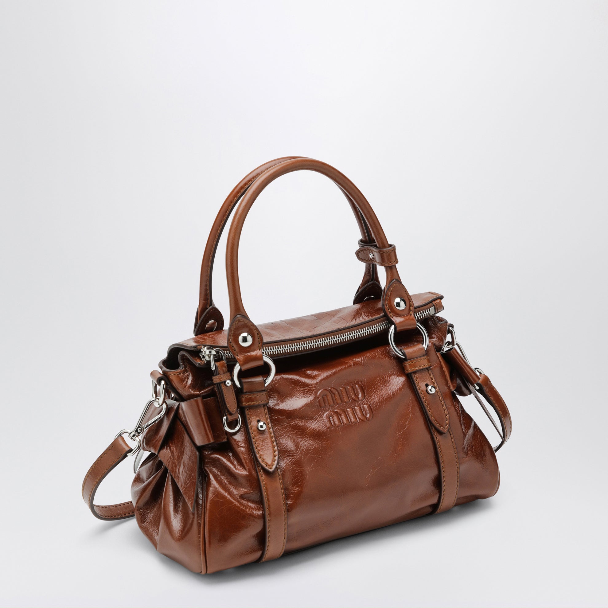 Borsa a mano media in pelle lucida color Palissandro
