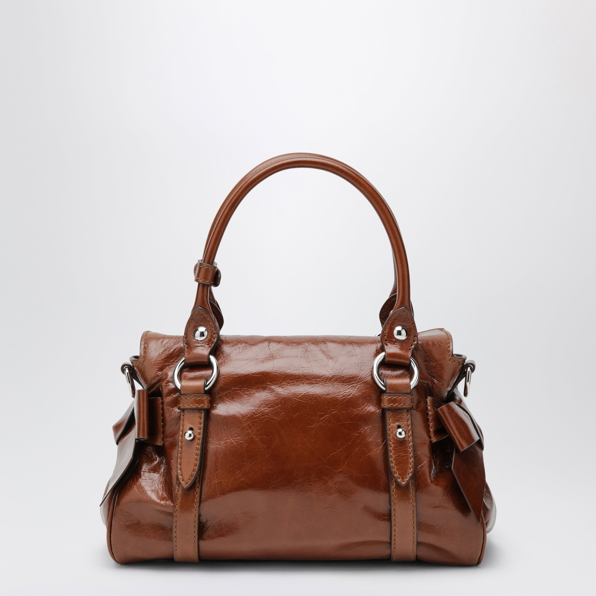 Miu Miu Medium top-handle bag in glossy Palisander leather