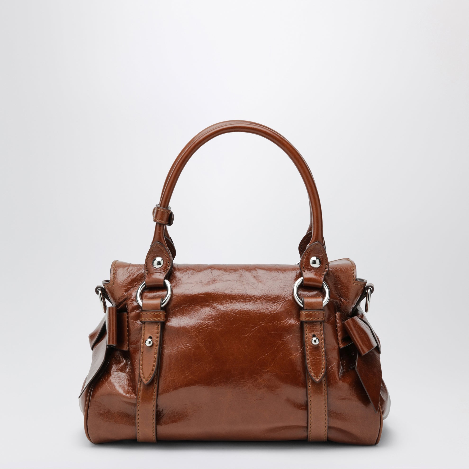 Borsa a mano media in pelle lucida color Palissandro