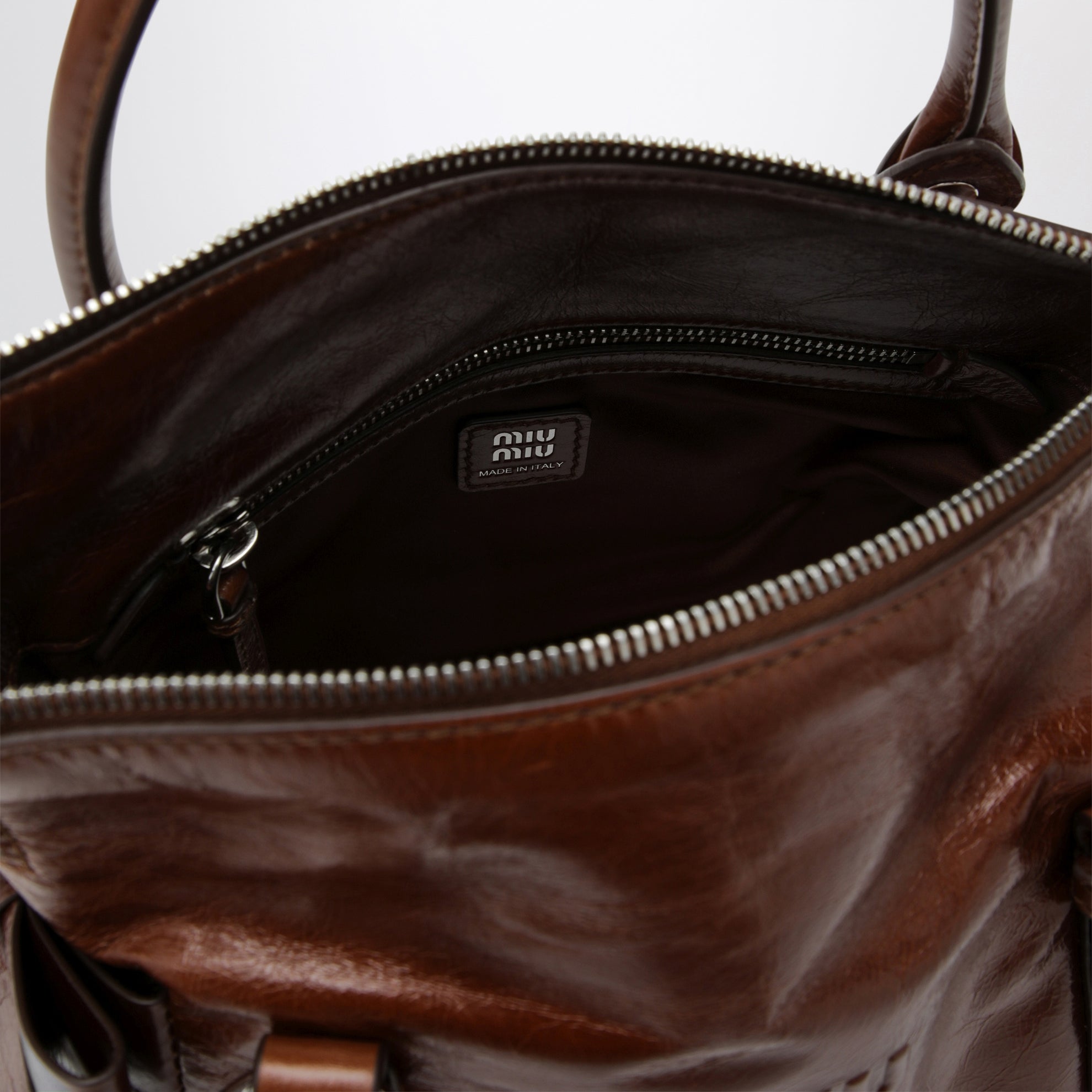 Borsa a mano media in pelle lucida color Palissandro