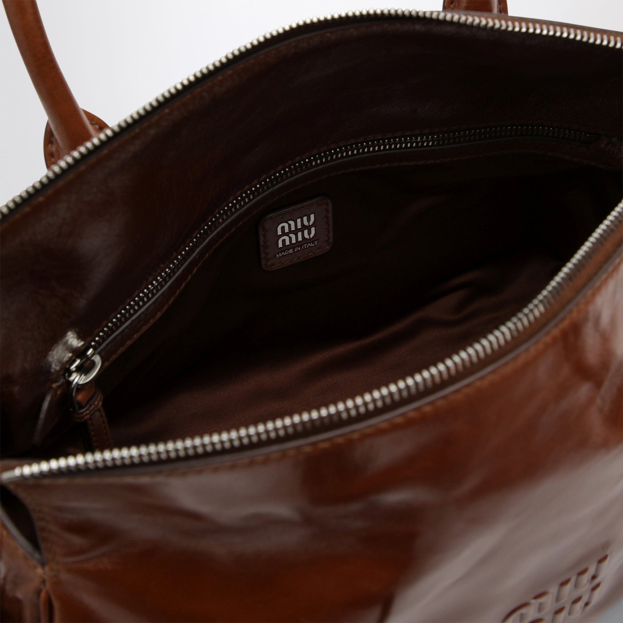 Large top-handle bag in glossy Palisander leather