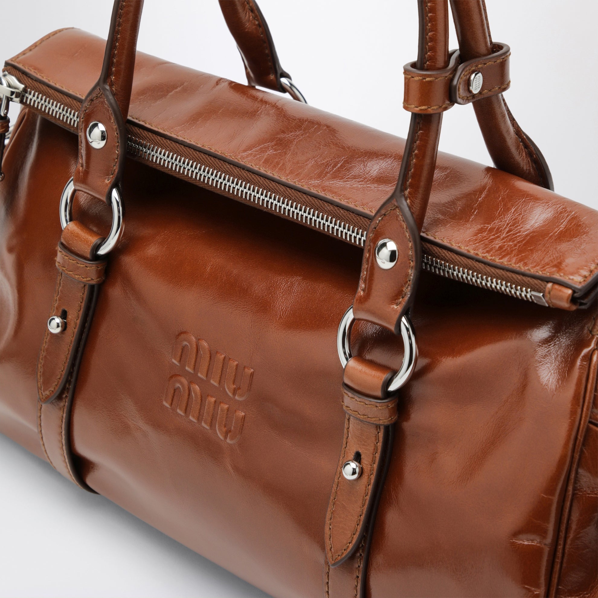 Large top-handle bag in glossy Palisander leather