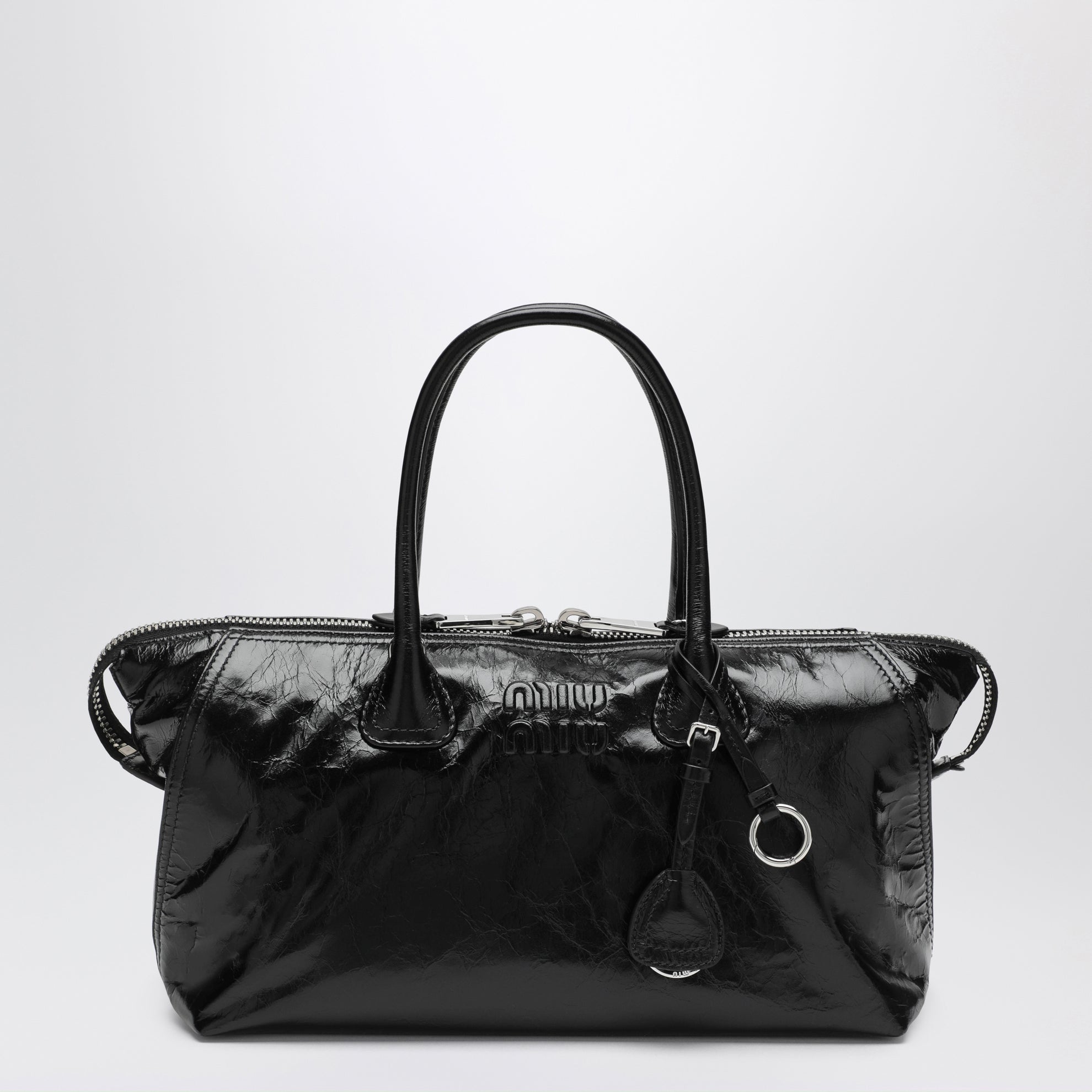 Borsa a mano in pelle lucida nera