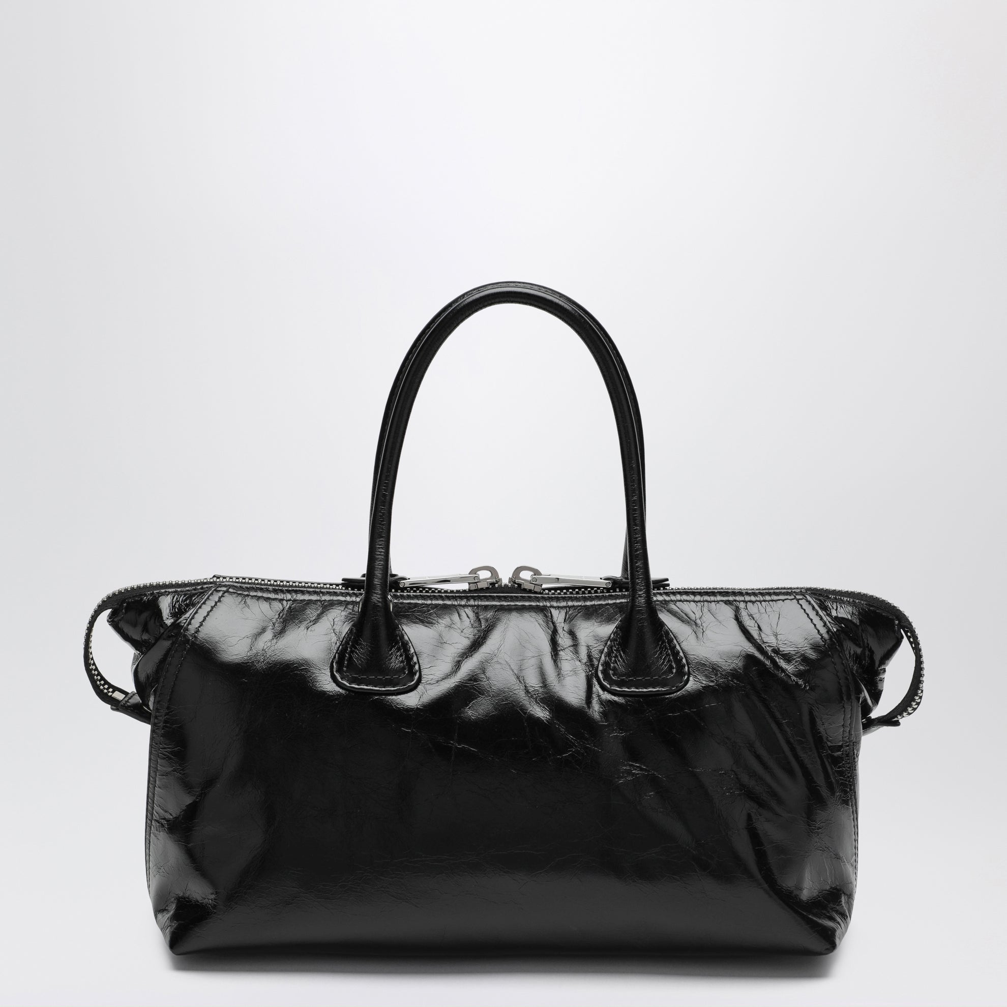 Borsa a mano in pelle lucida nera