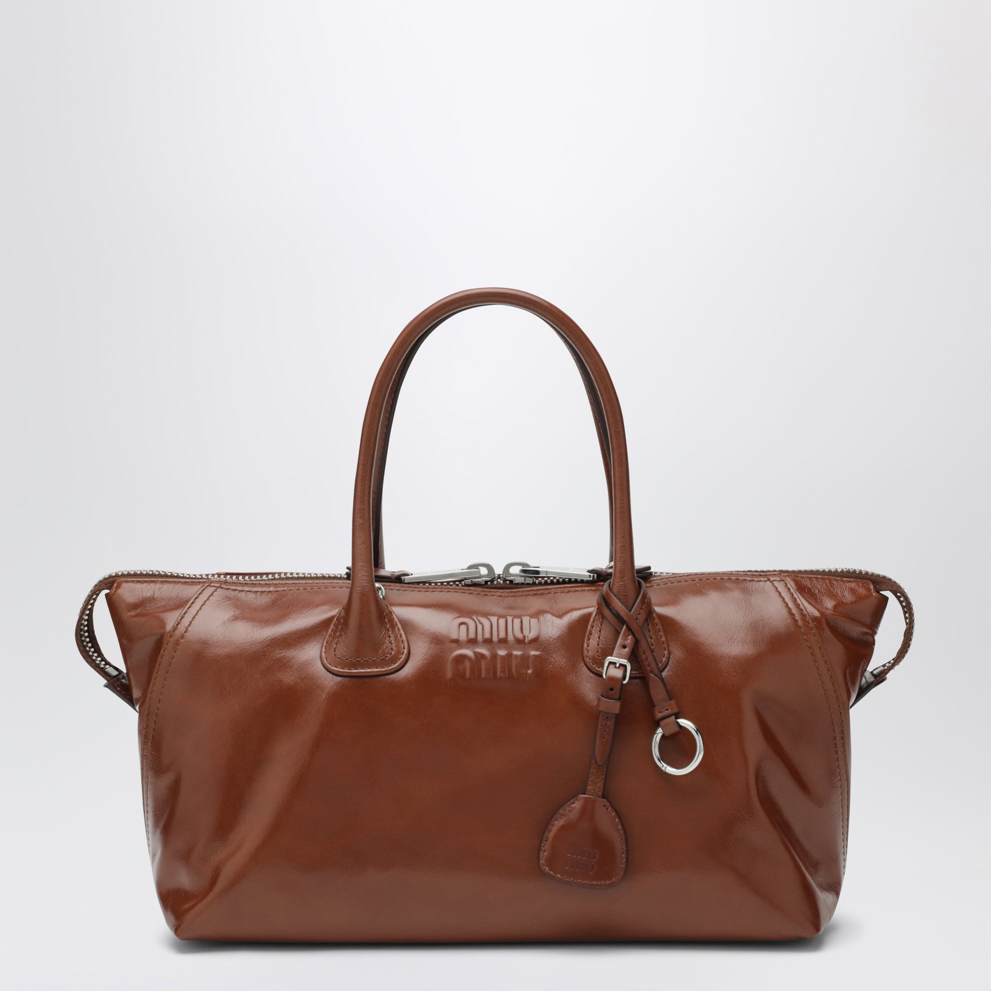 Borsa a mano in pelle lucida marrone