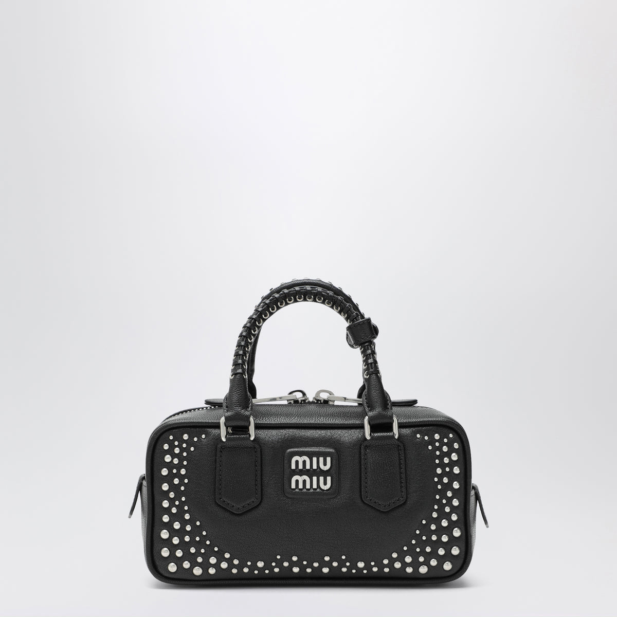 Borsa Arcadie nera in pelle con borchie