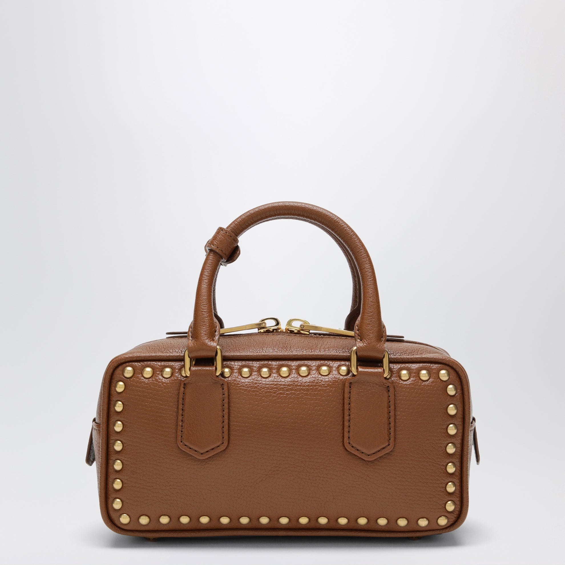 Sac Arcadie en cuir nappa Brandy avec clous