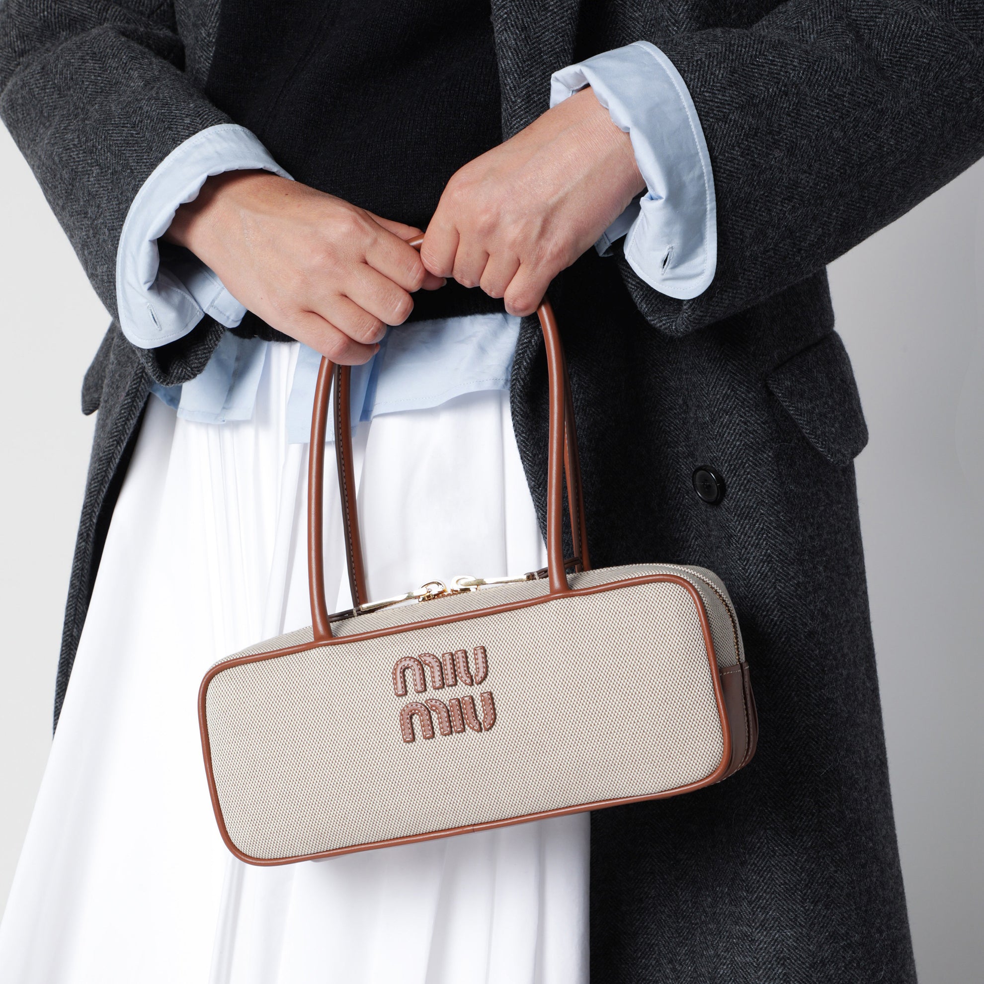 Borsa Beau piccola in canvas e pelle