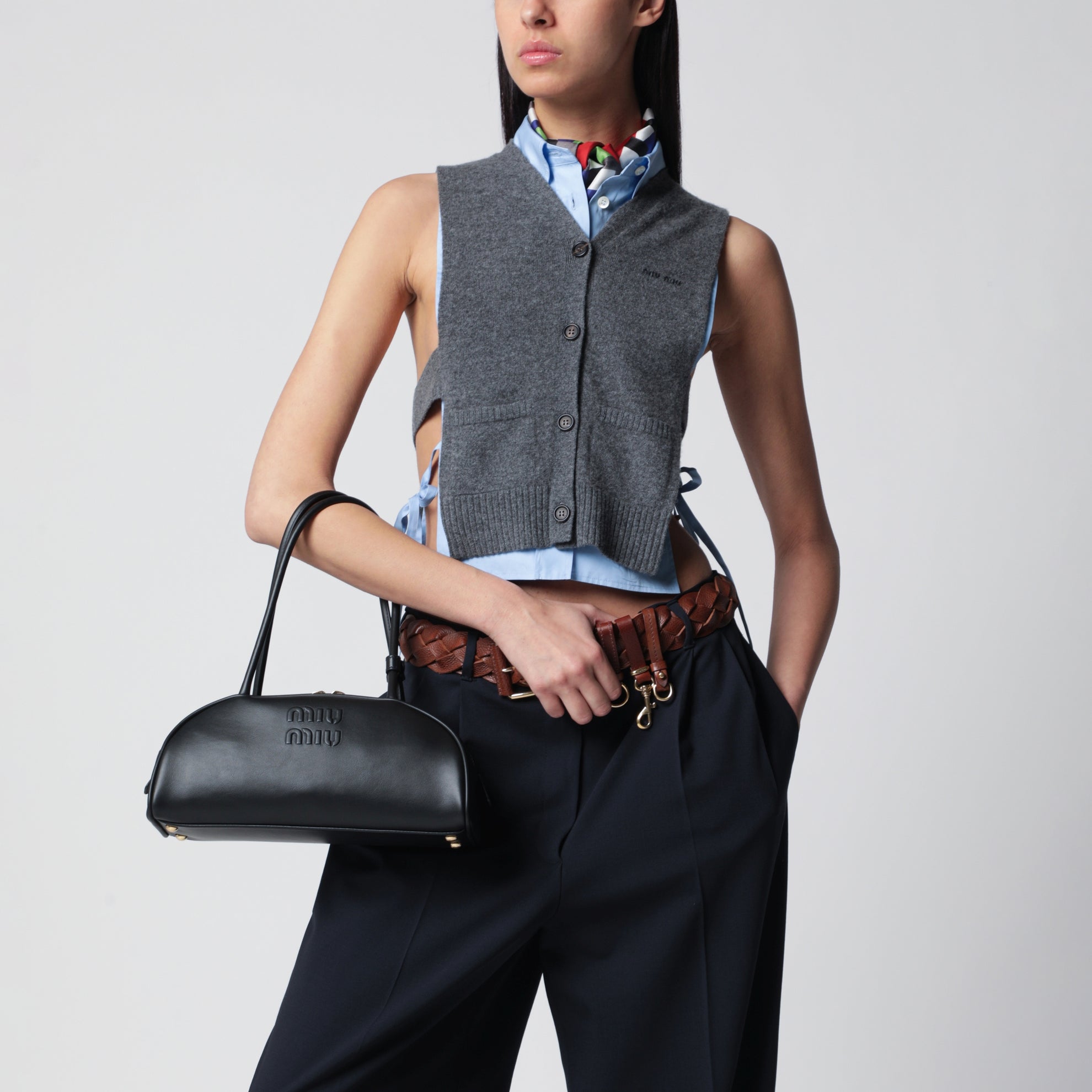 Borsa Beau media in pelle nera
