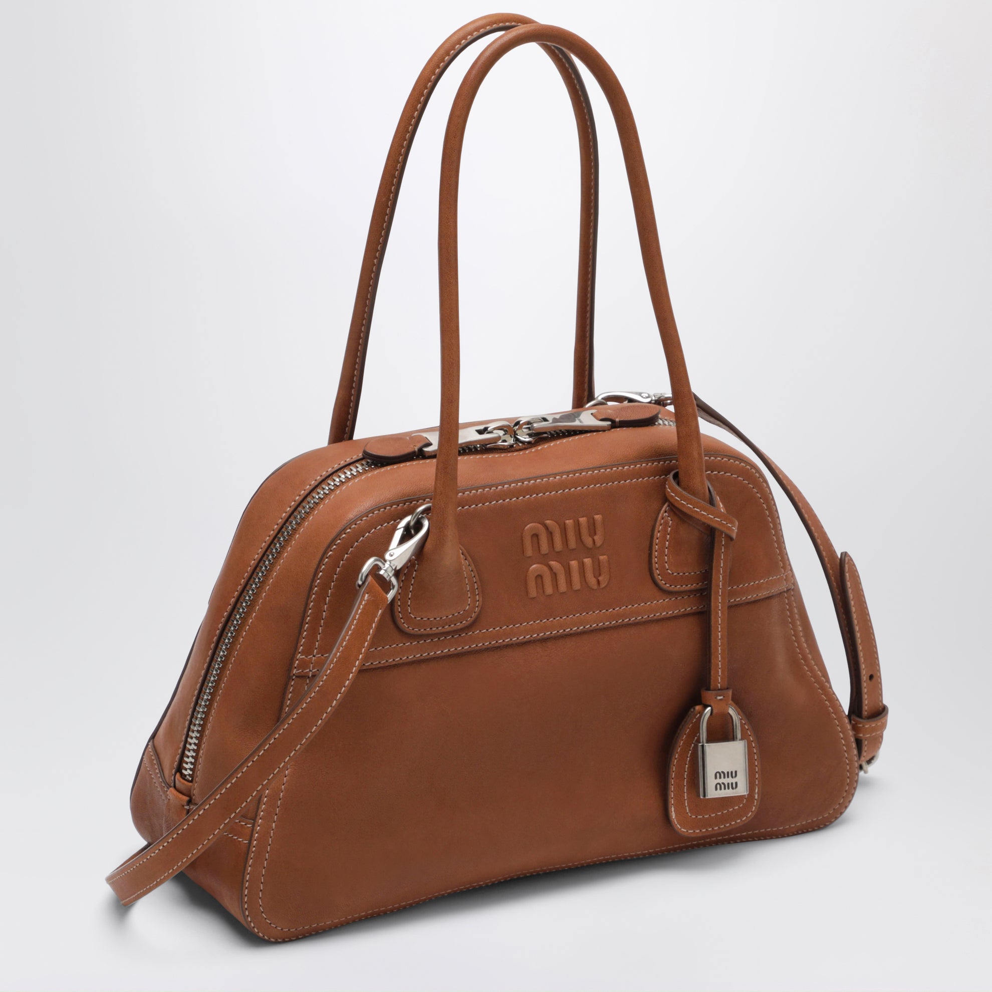 Vivant nappa leather bowling bag in caramel