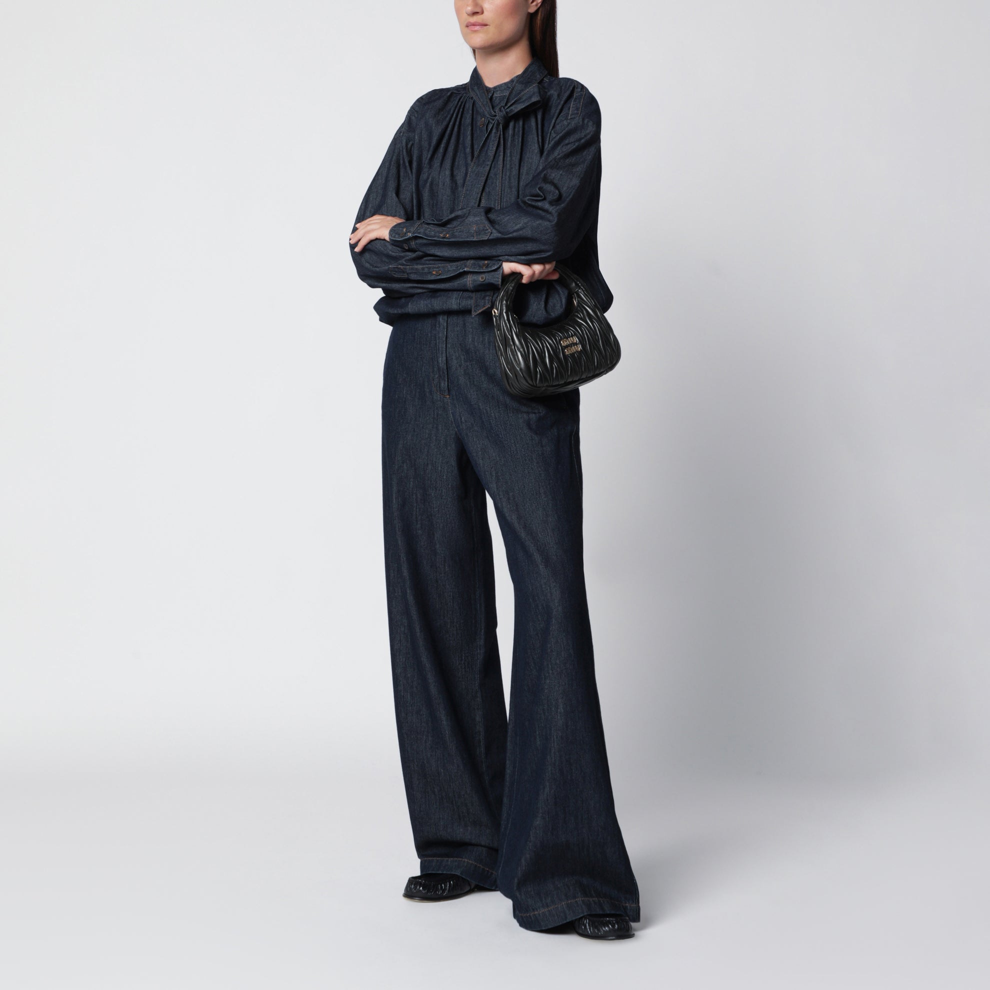 Small Miu Wander black matelassé bag