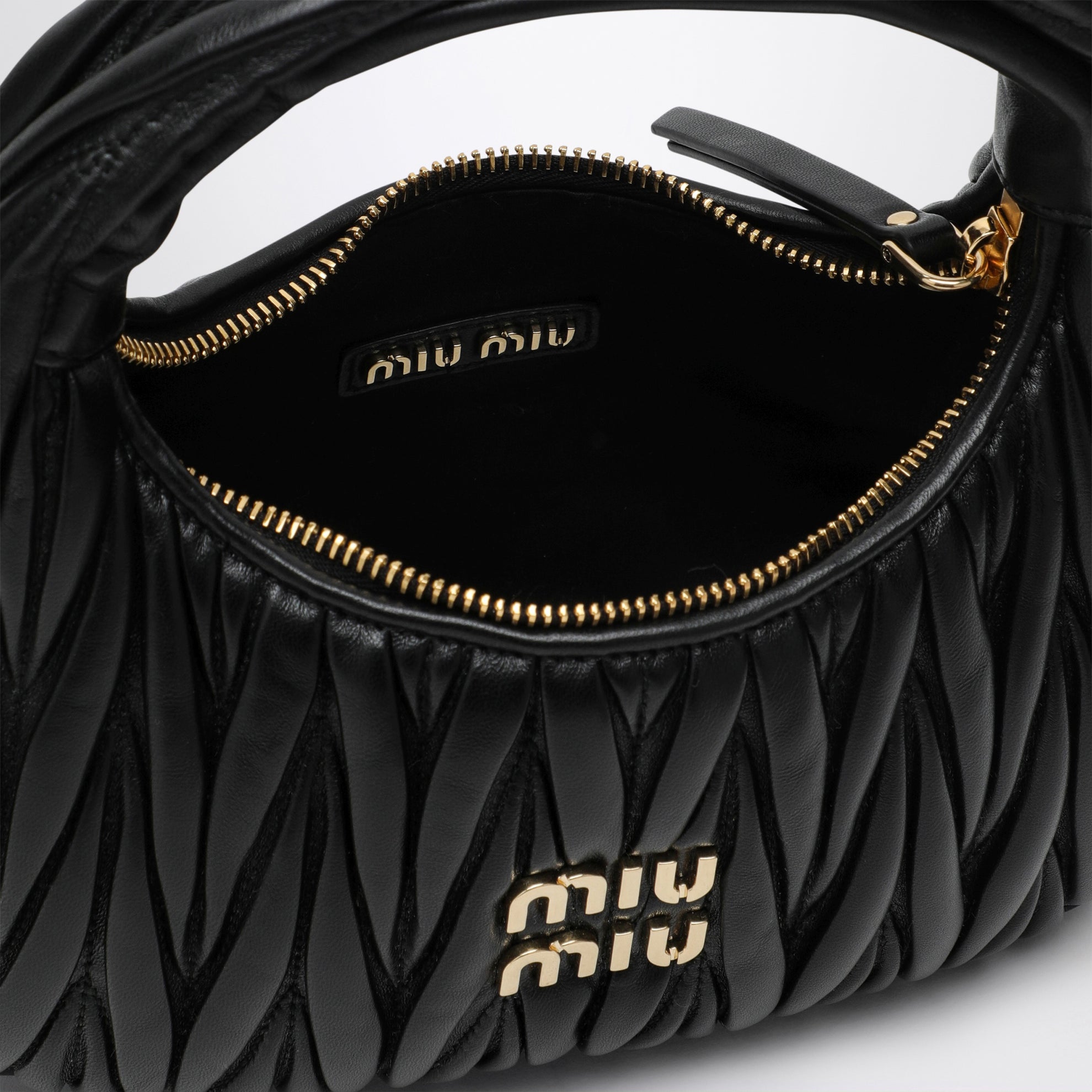 Small Miu Wander black matelassé bag