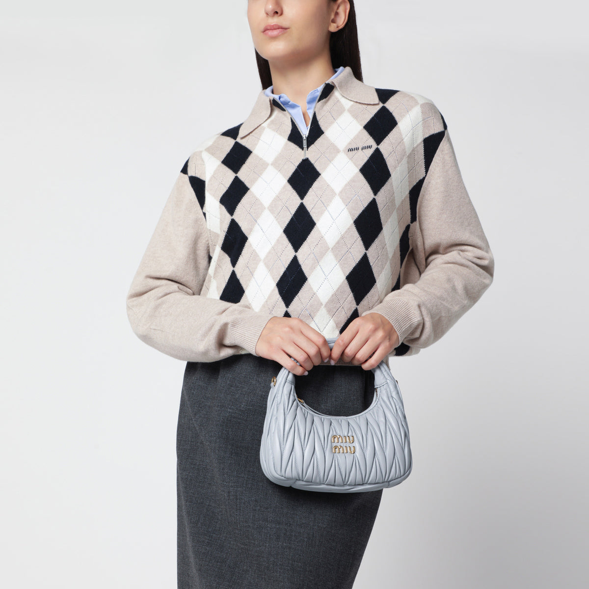 Borsa piccola Miu Wander color perla matelassé