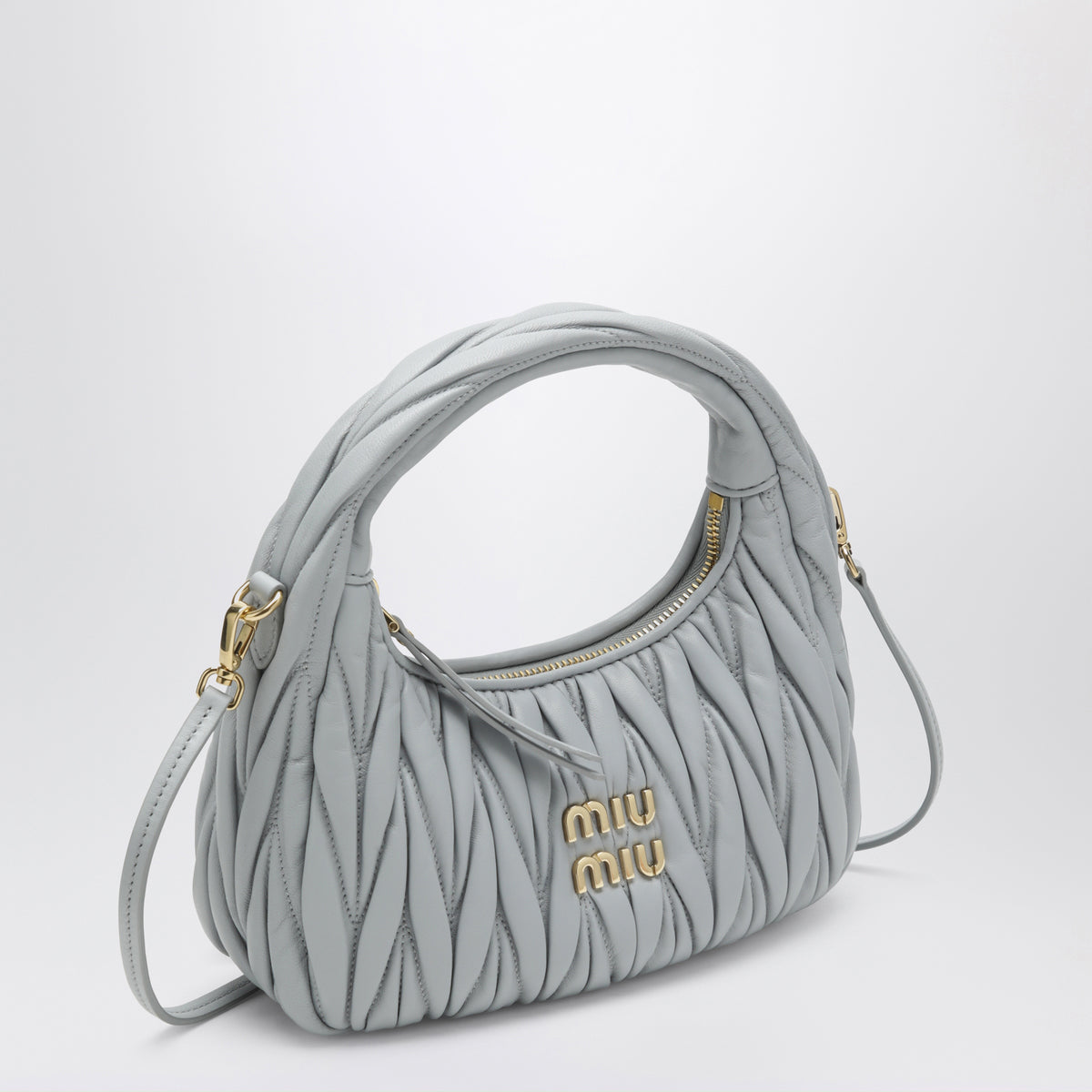 Borsa piccola Miu Wander color perla matelassé