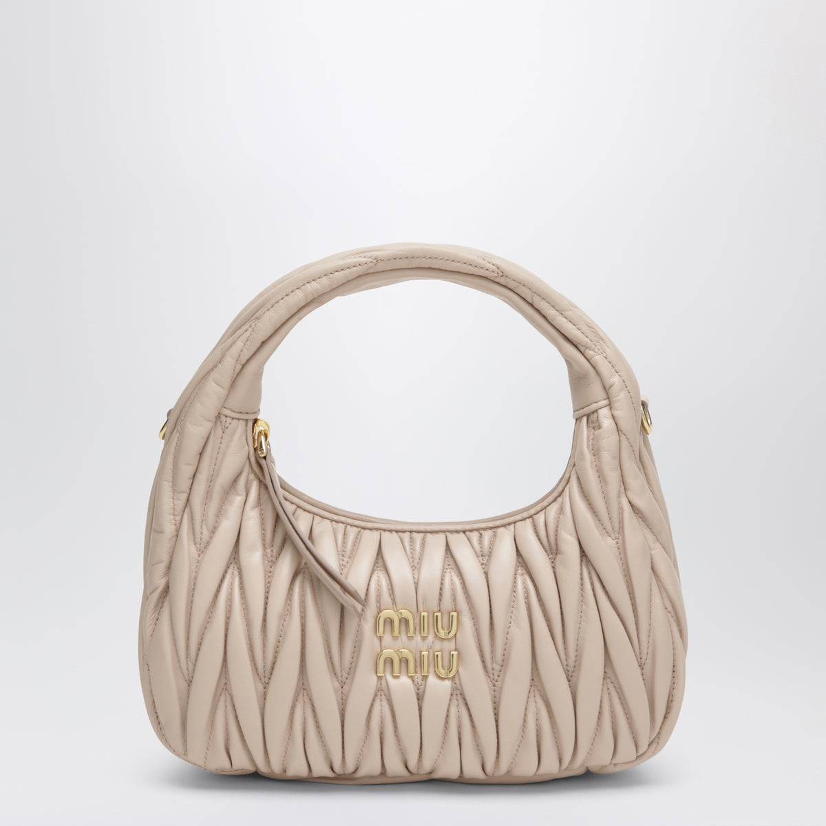 Small Miu Wander bag in matelassé leather, Powder Pink