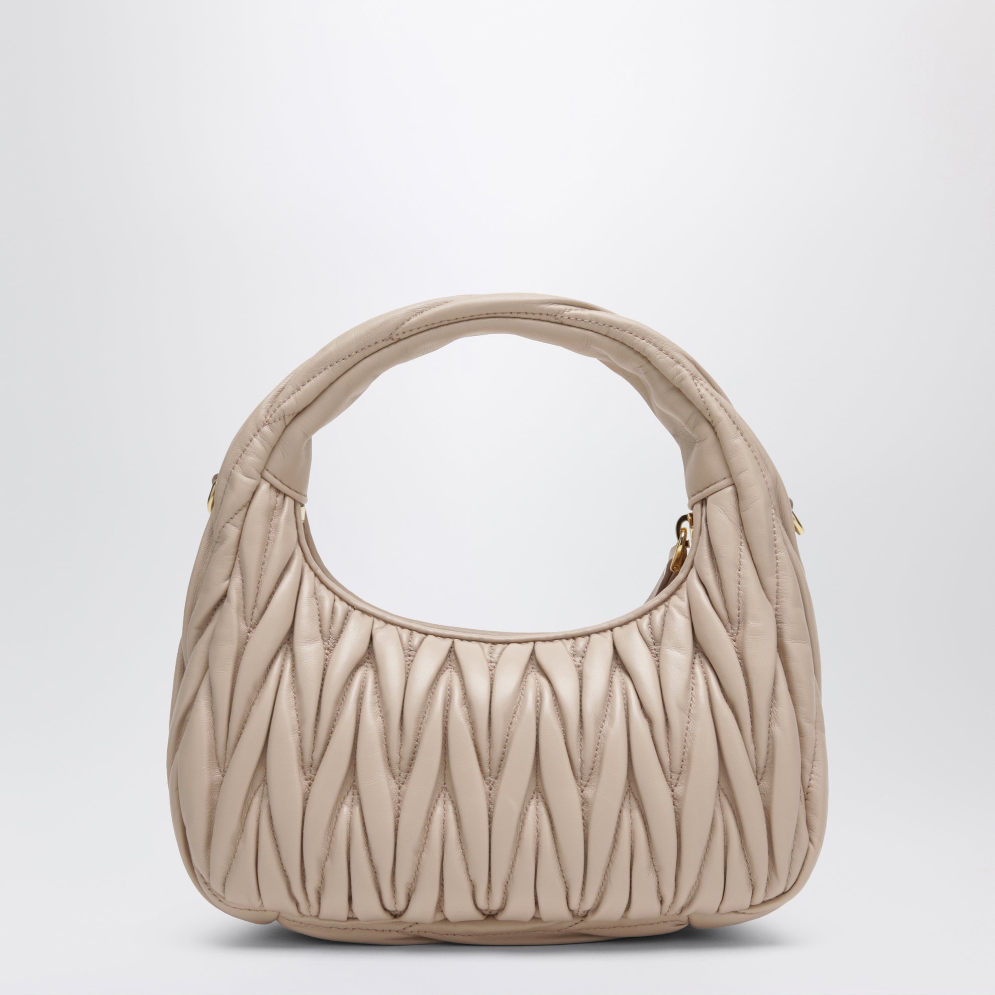 Small Miu Wander bag in matelassé leather, Powder Pink