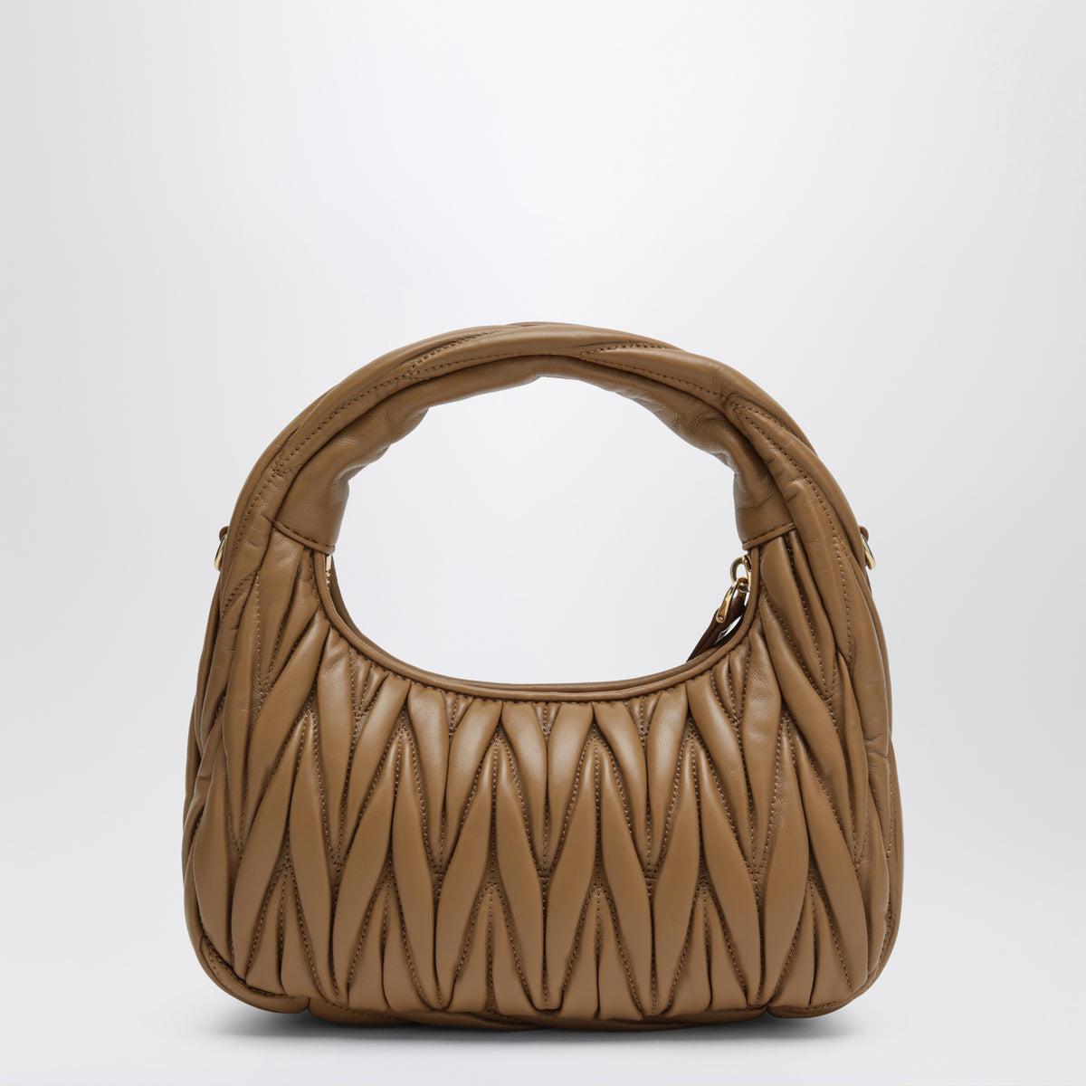 Small Miu Wander bag in matelassé leather, Caramel