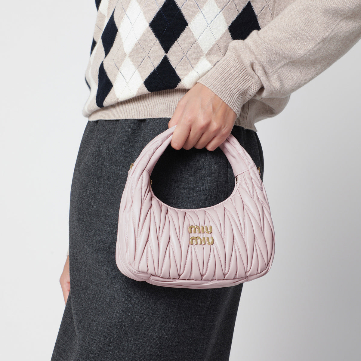 Small Alabastro Miu Wander bag in matelassé leather