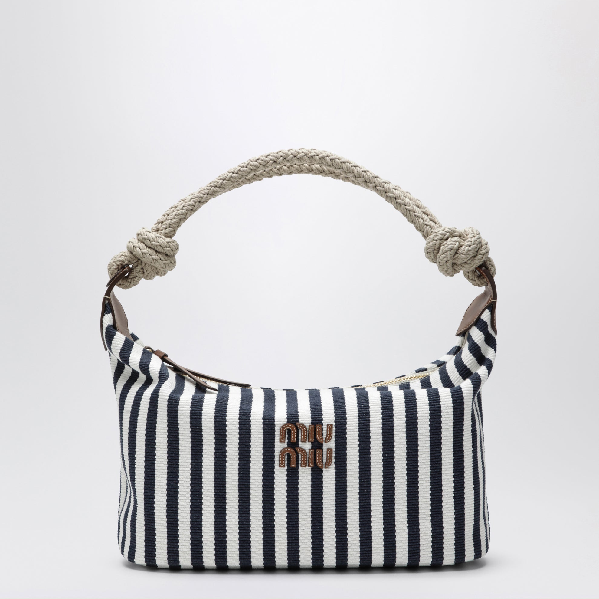 Borsa a righe in canvas Blu/Cognac