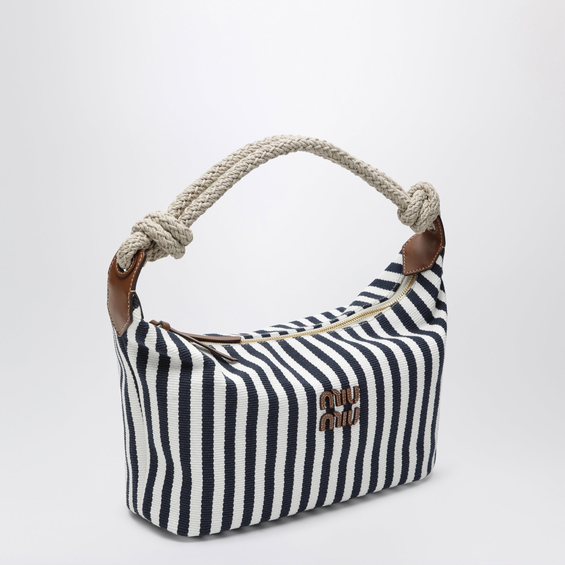 Borsa a righe in canvas Blu/Cognac