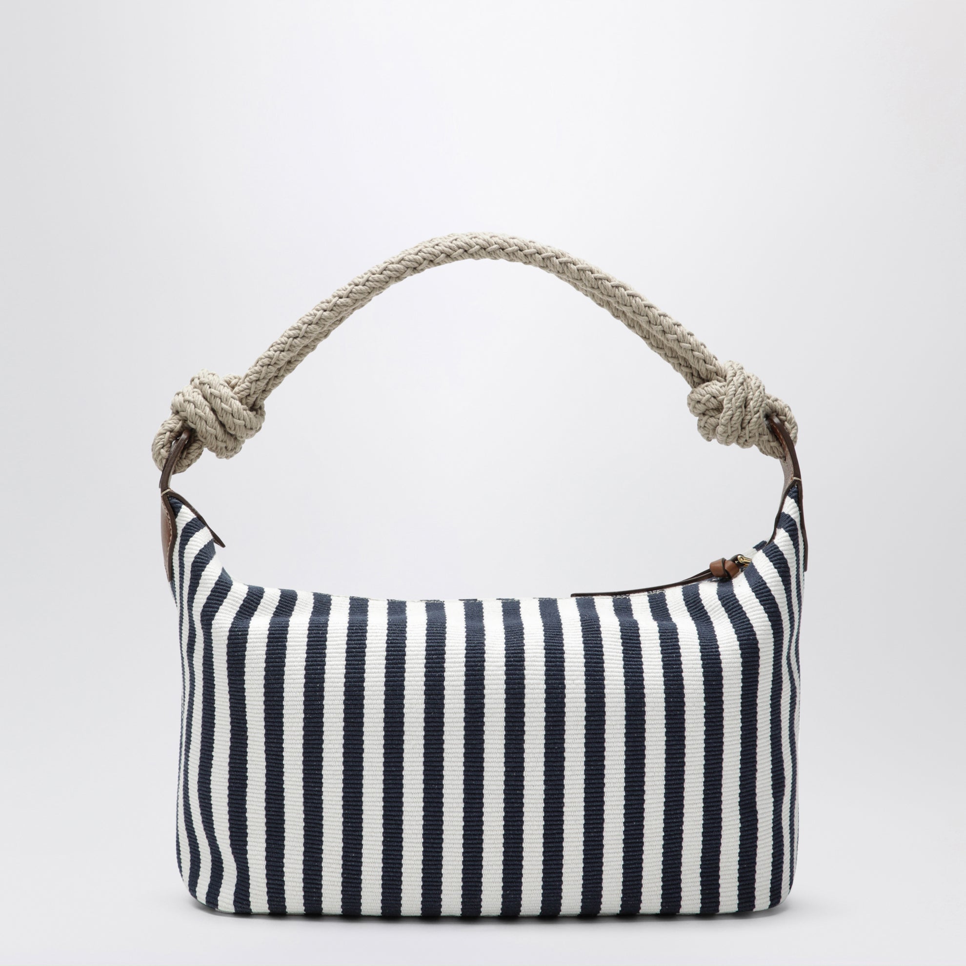 Borsa a righe in canvas Blu/Cognac