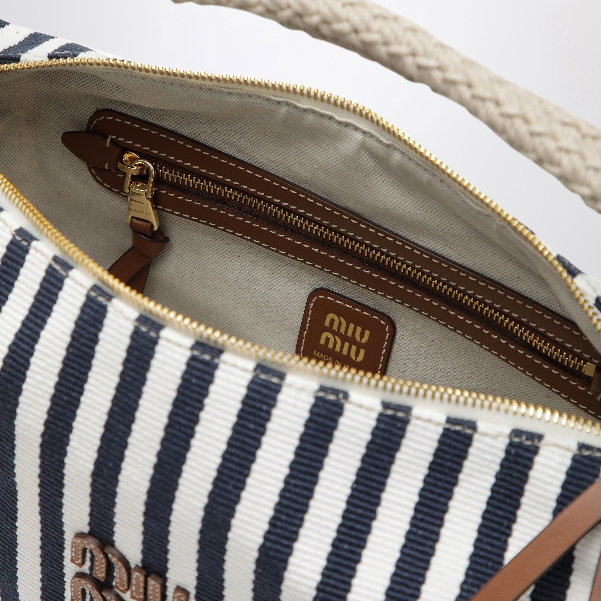Borsa a righe in canvas Blu/Cognac