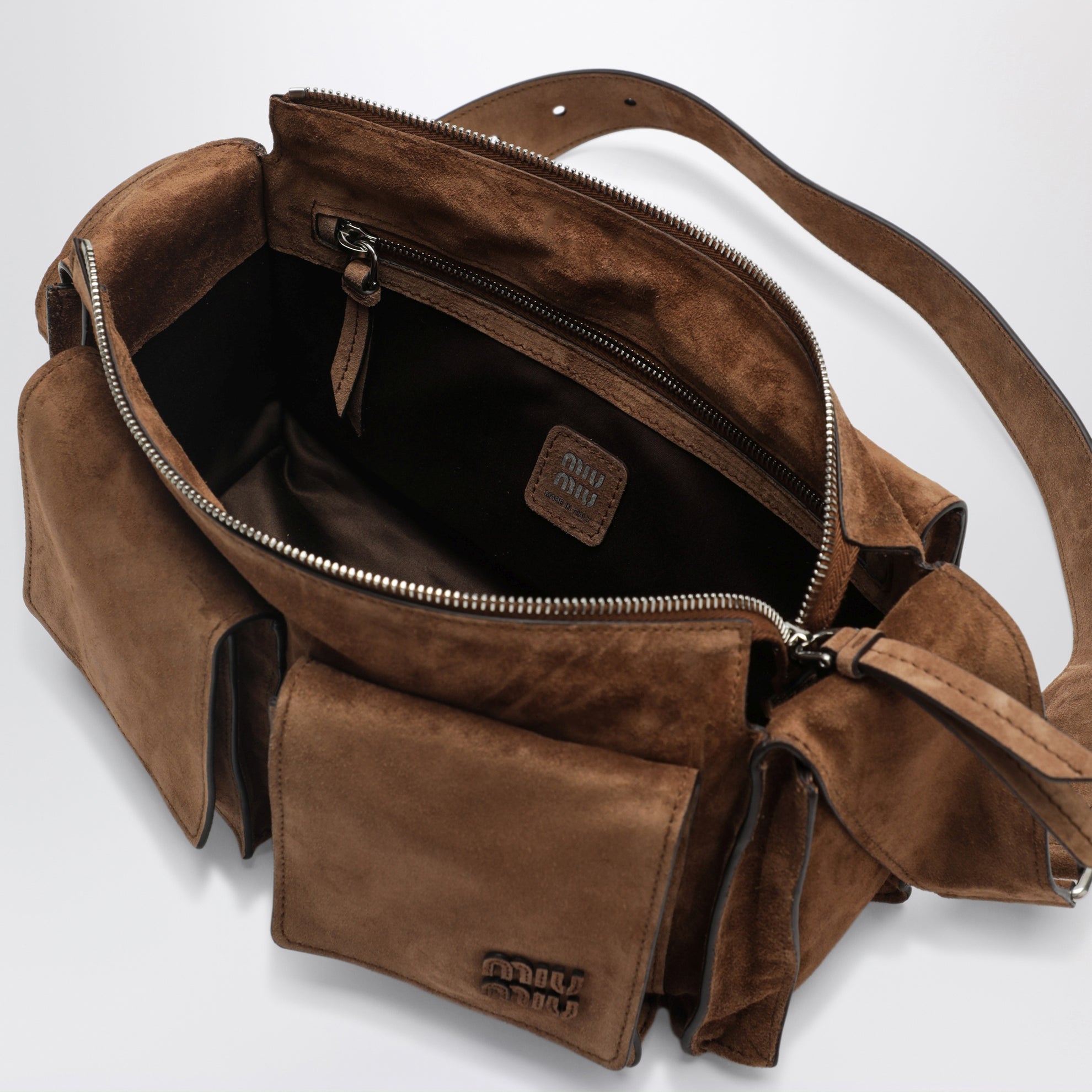 Sac bandoulière Utilitaire en daim cacao