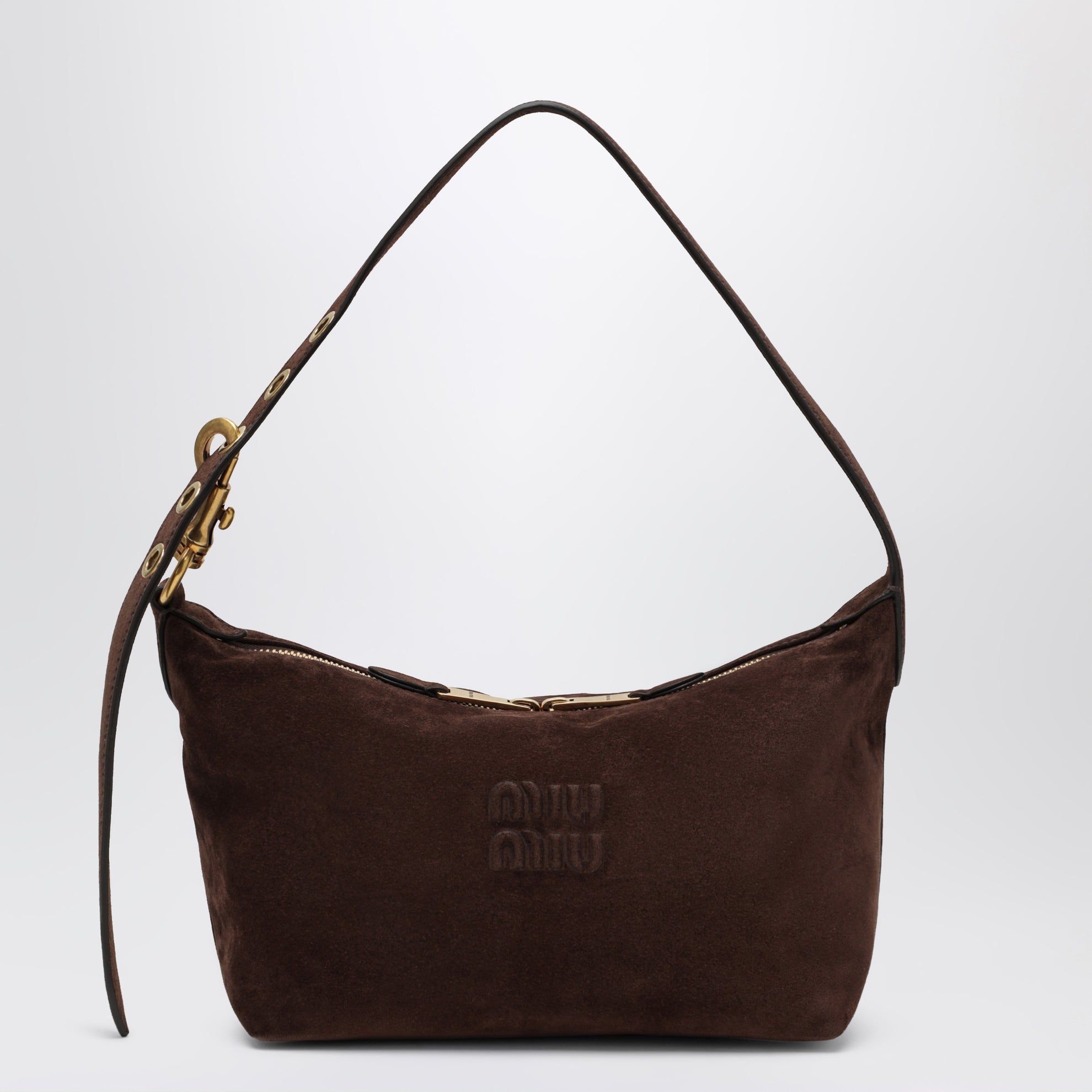 Bowling bag in suede, Dark Brown