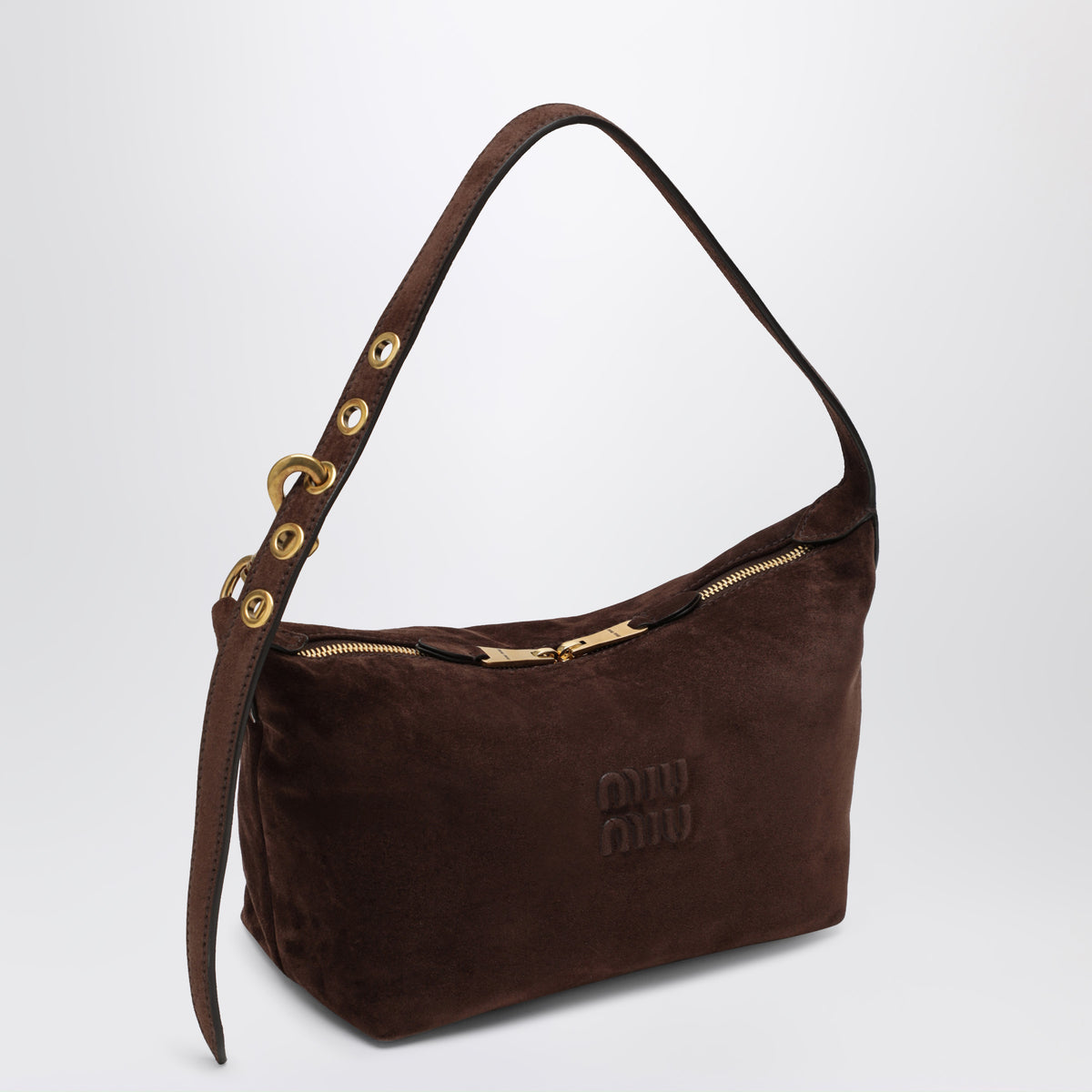 Bowling bag in suede, Dark Brown