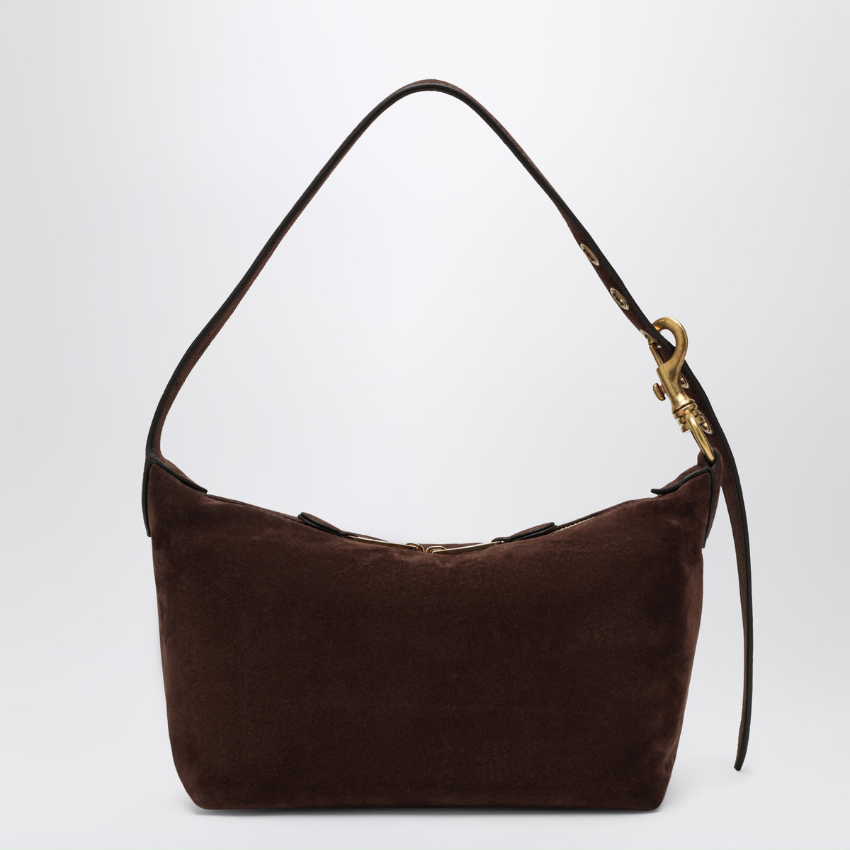 Bowling bag in suede, Dark Brown