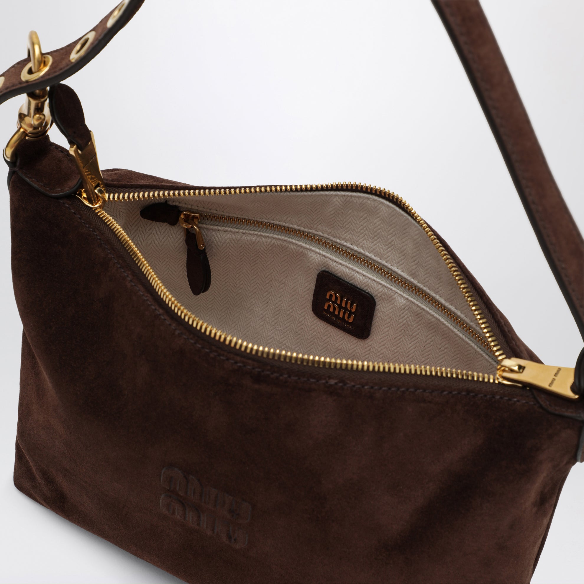 Bowling bag in suede, Dark Brown