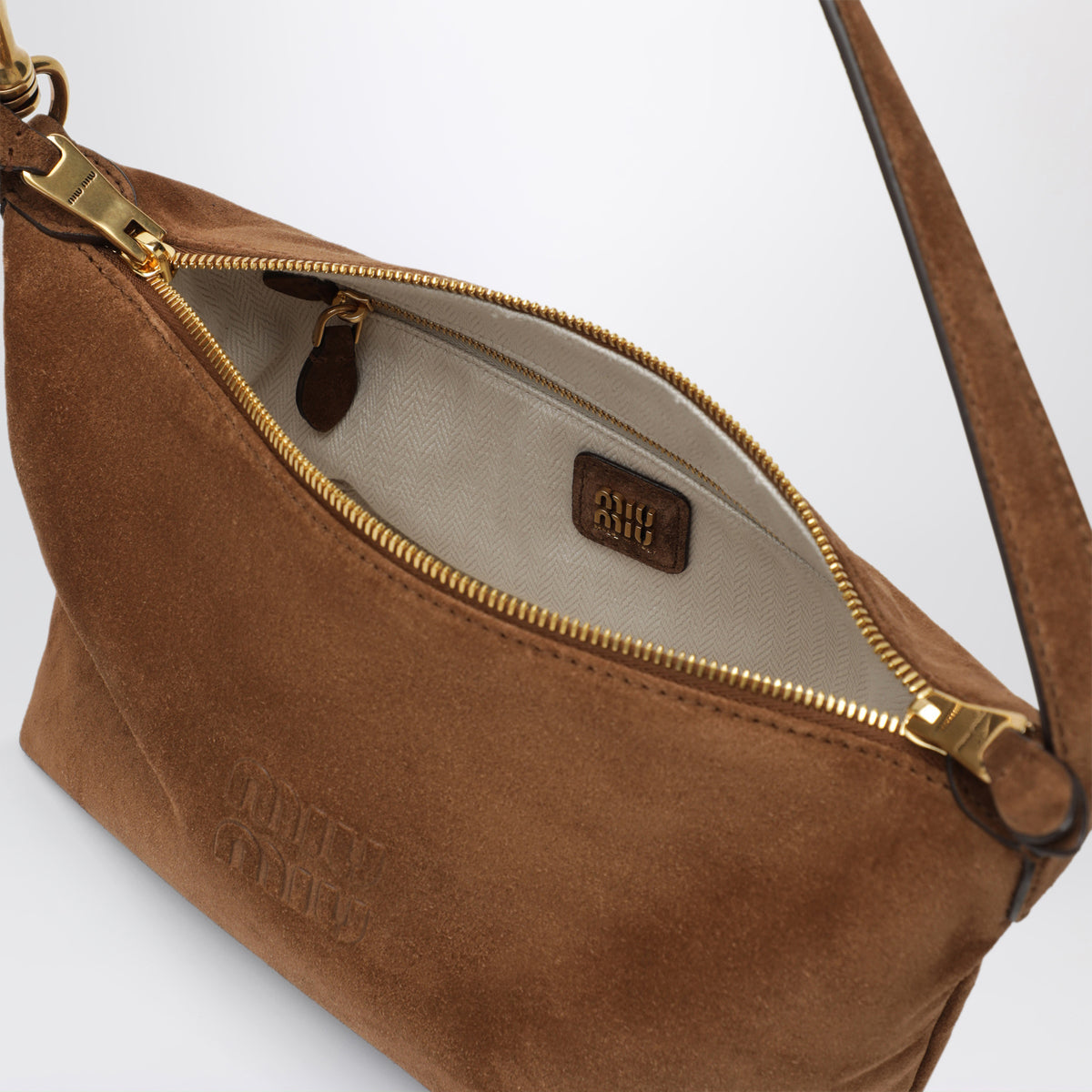 Bowling bag in suede, Cocoa