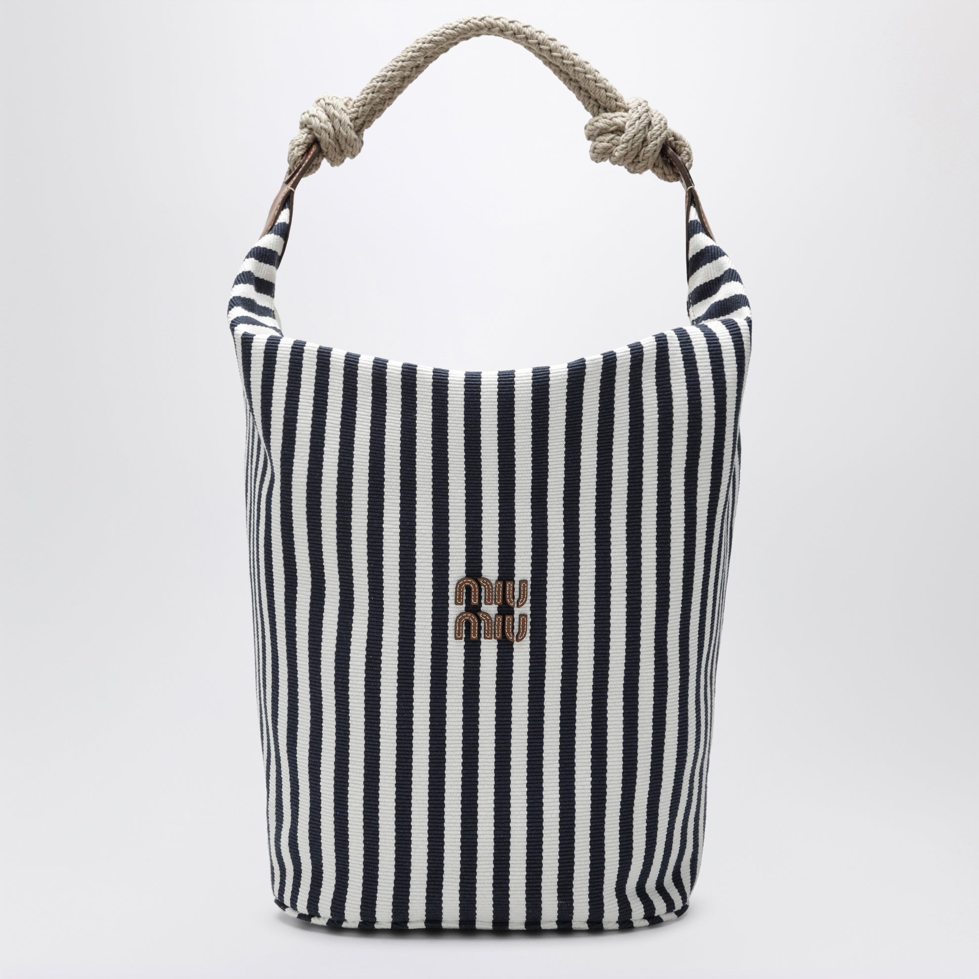 Borsa a righe in canvas Blu/Cognac