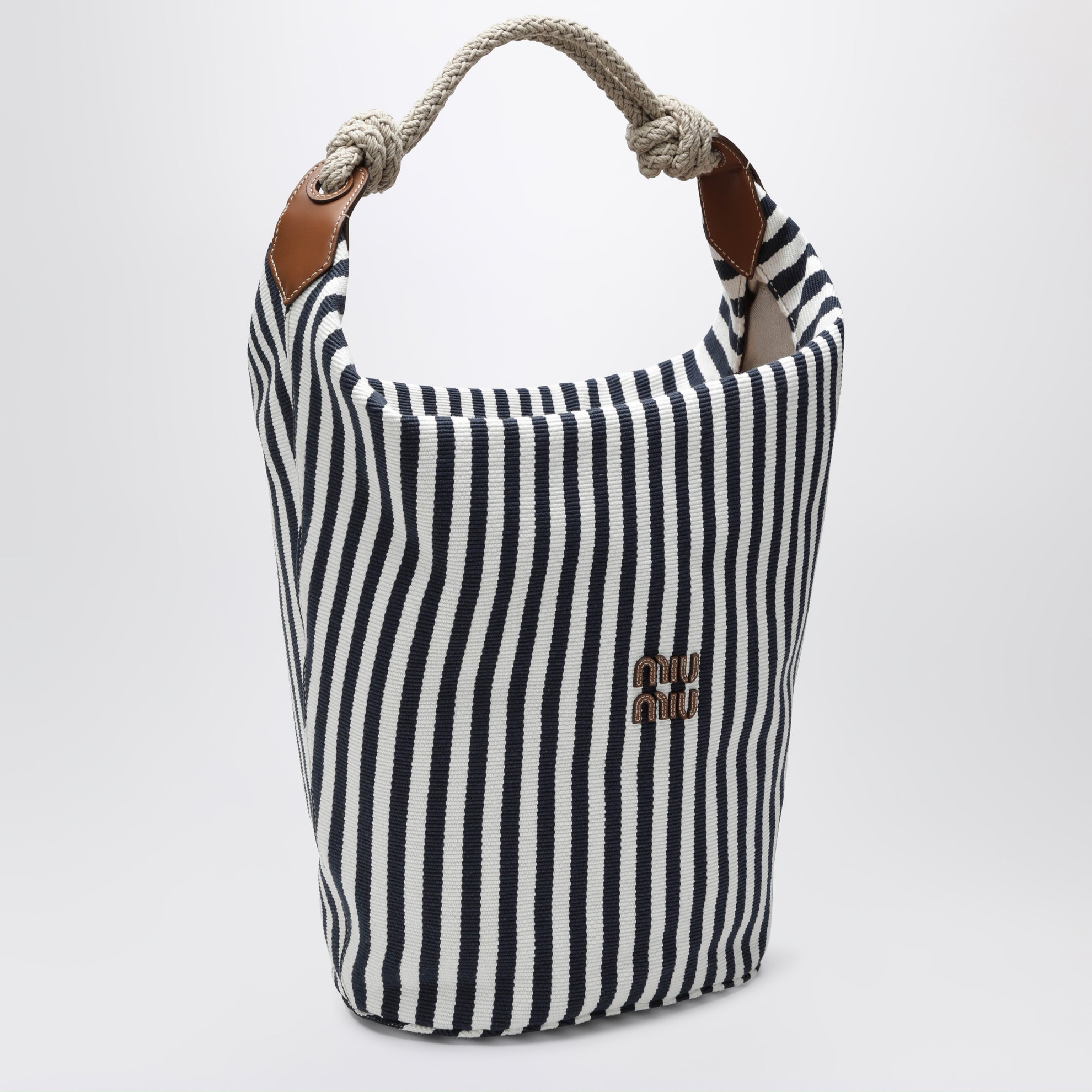 Borsa a righe in canvas Blu/Cognac