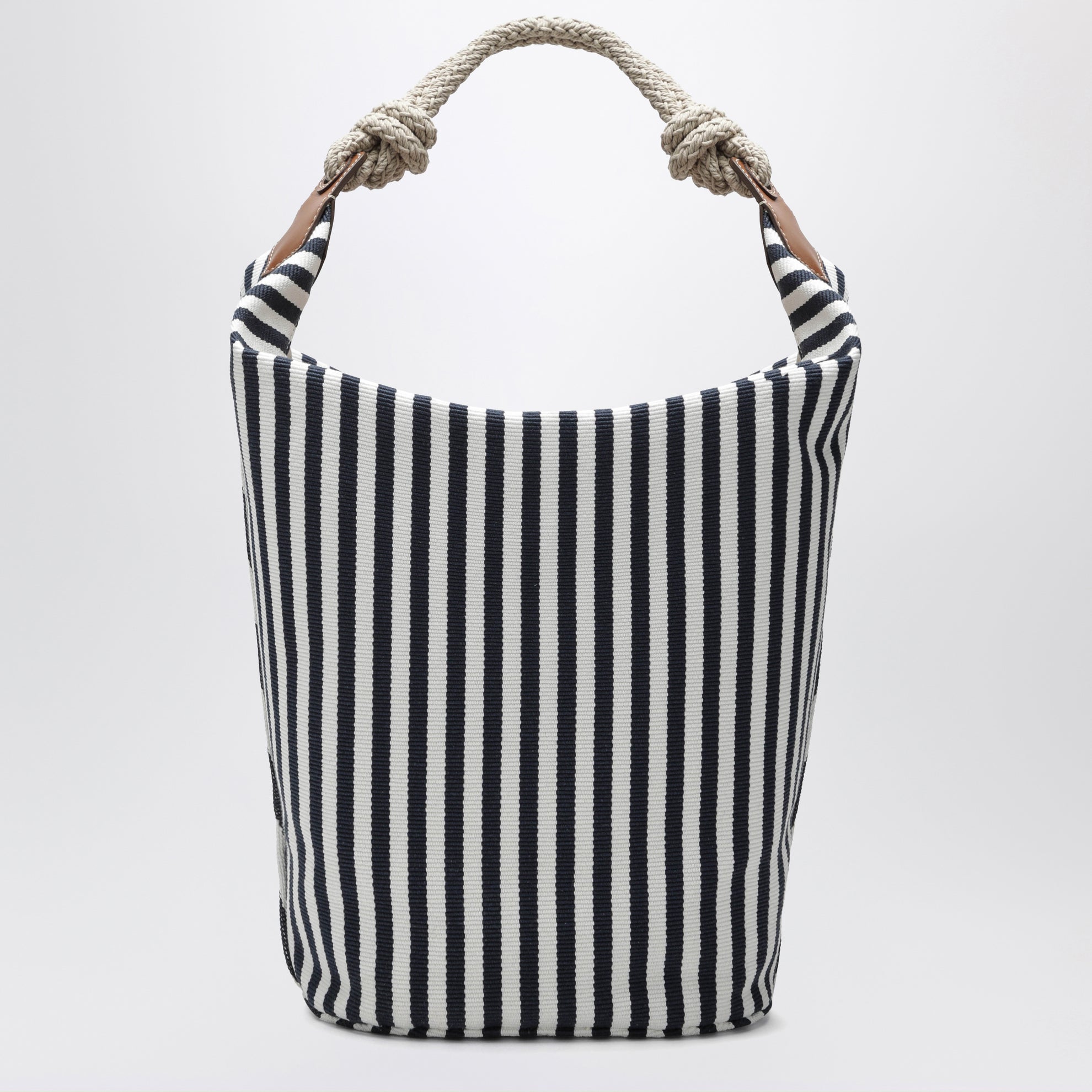 Borsa a righe in canvas Blu/Cognac