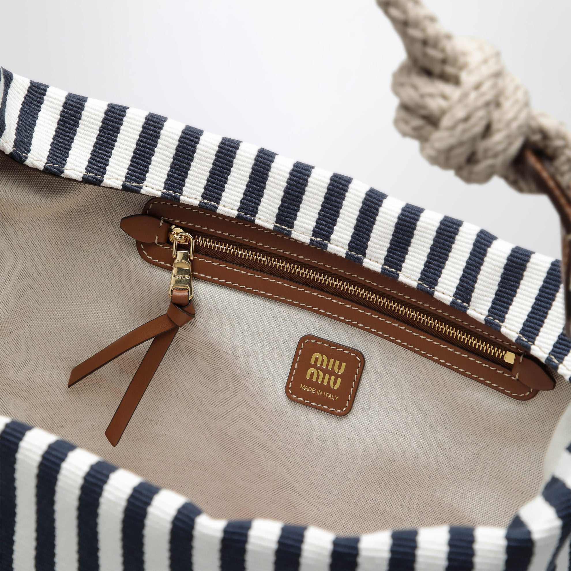Borsa a righe in canvas Blu/Cognac