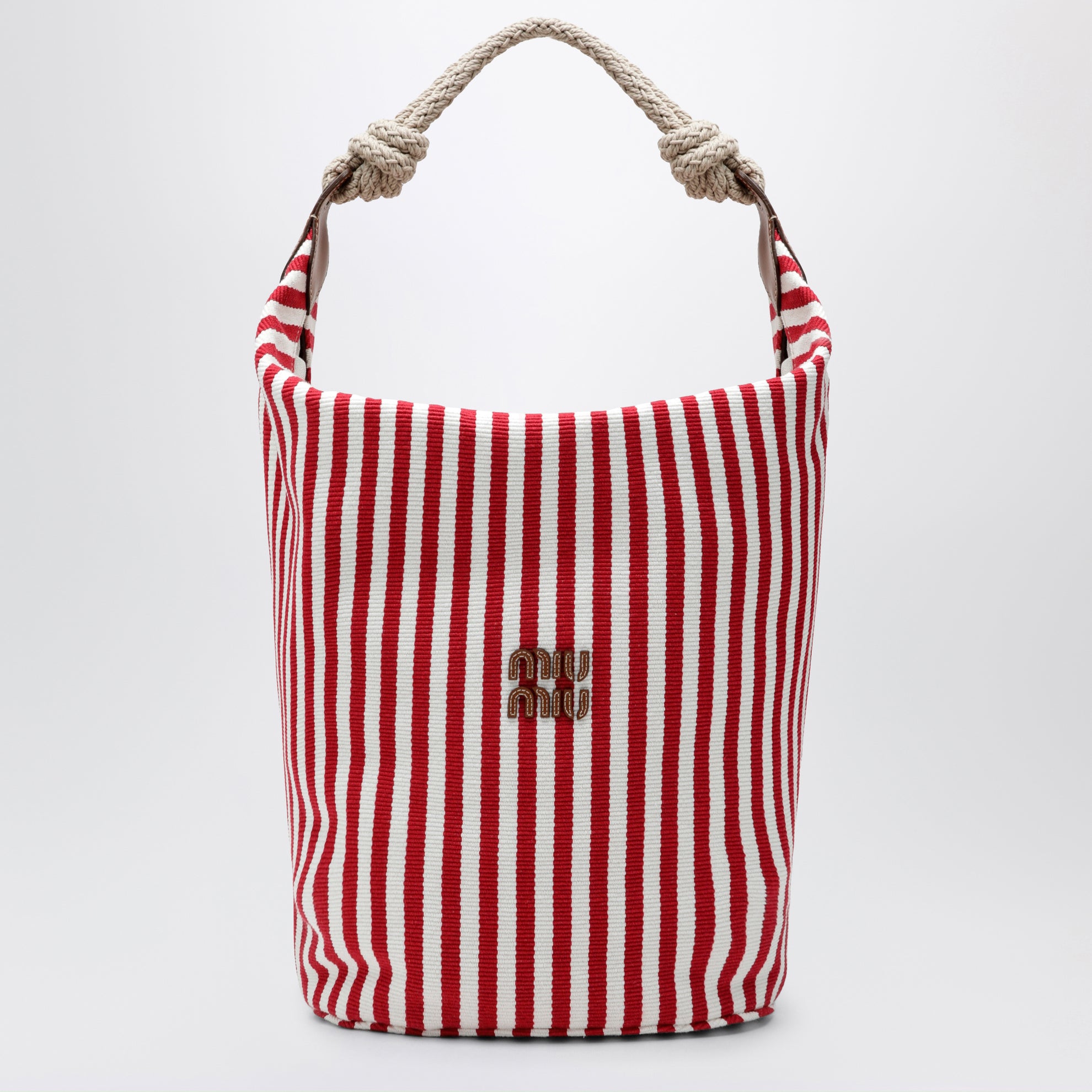 Borsa a righe in canvas Rosso/Cognac