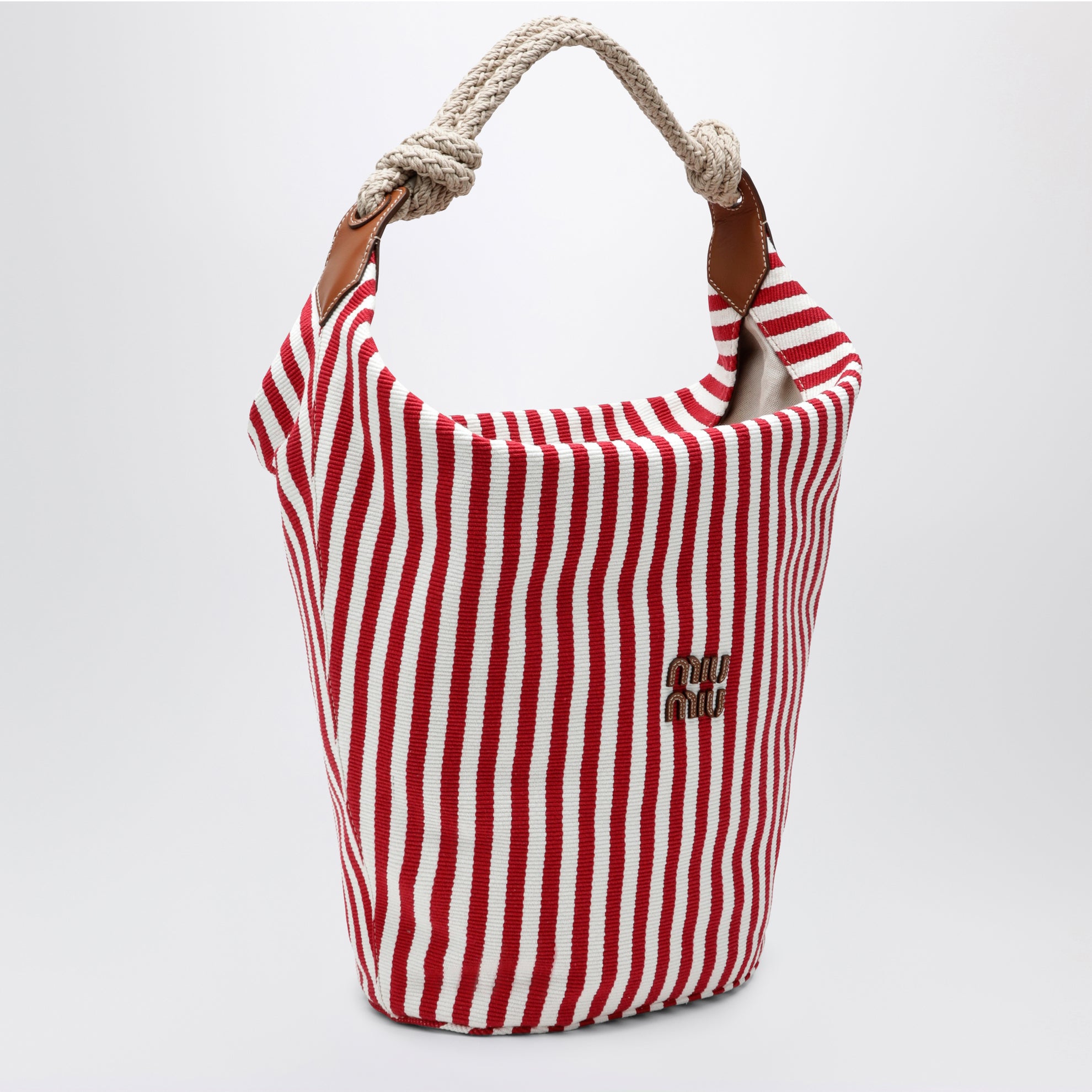 Borsa a righe in canvas Rosso/Cognac