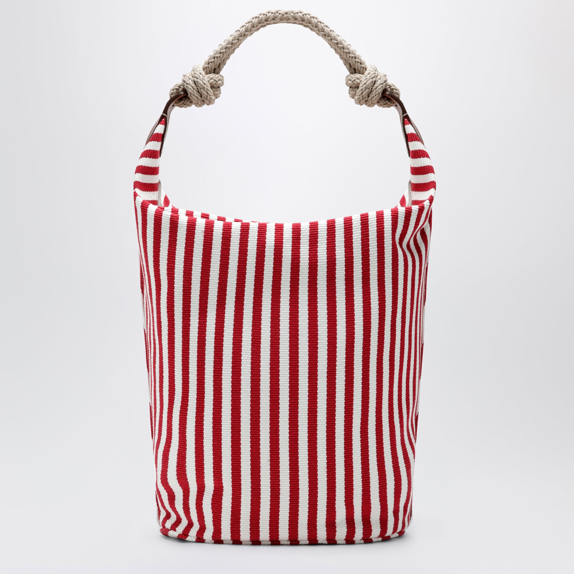 Borsa a righe in canvas Rosso/Cognac