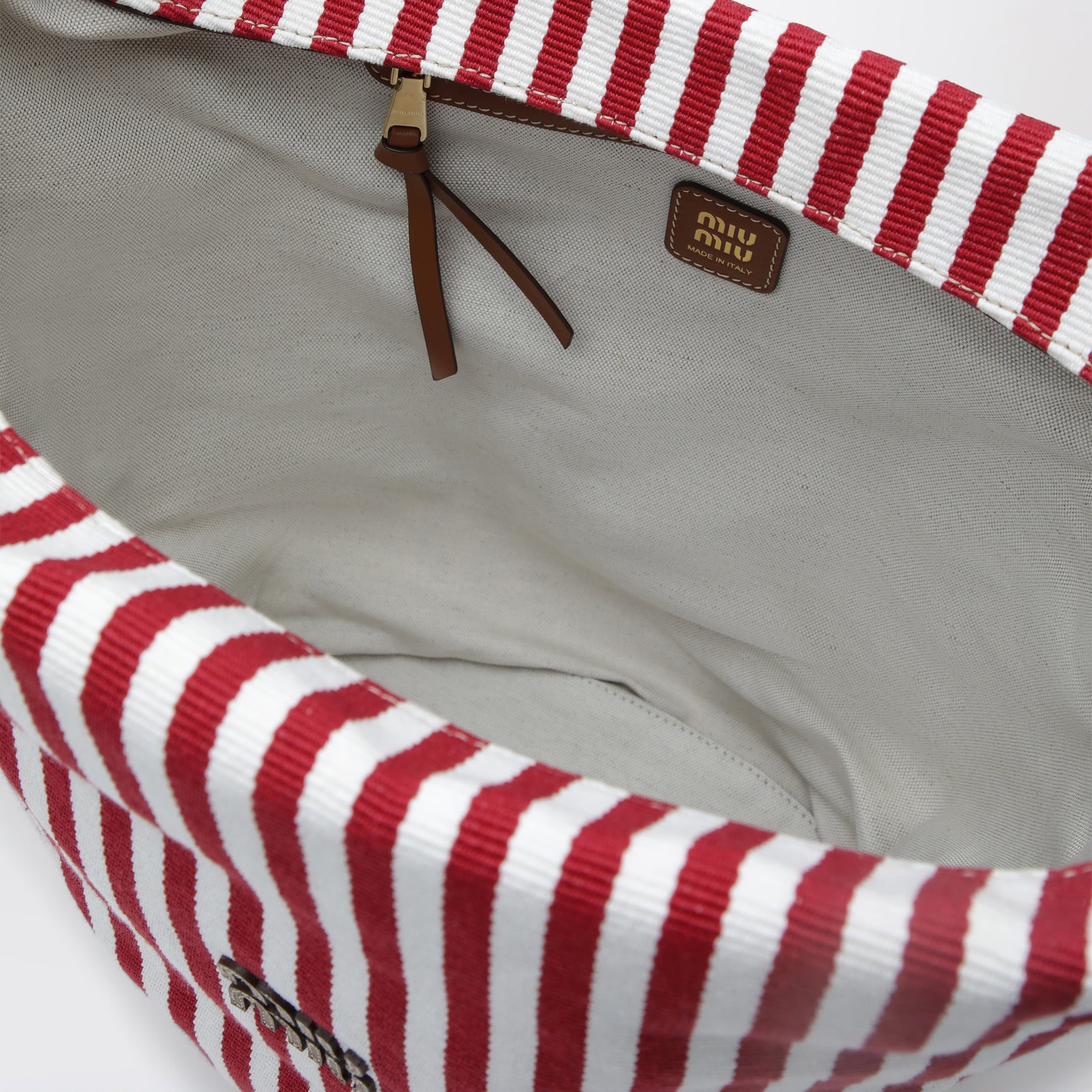 Borsa a righe in canvas Rosso/Cognac