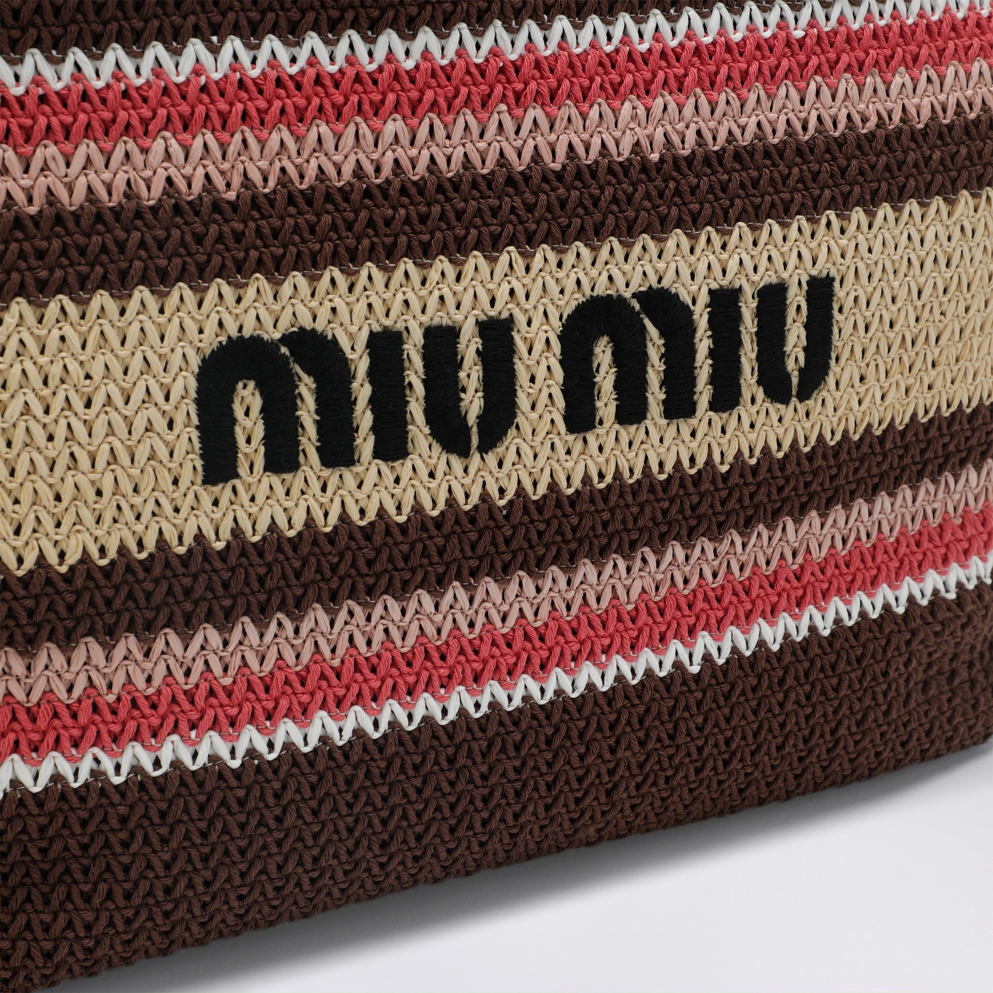 Borsa shopping grande in filato effetto rafia Tabacco/Fragola/Naturale