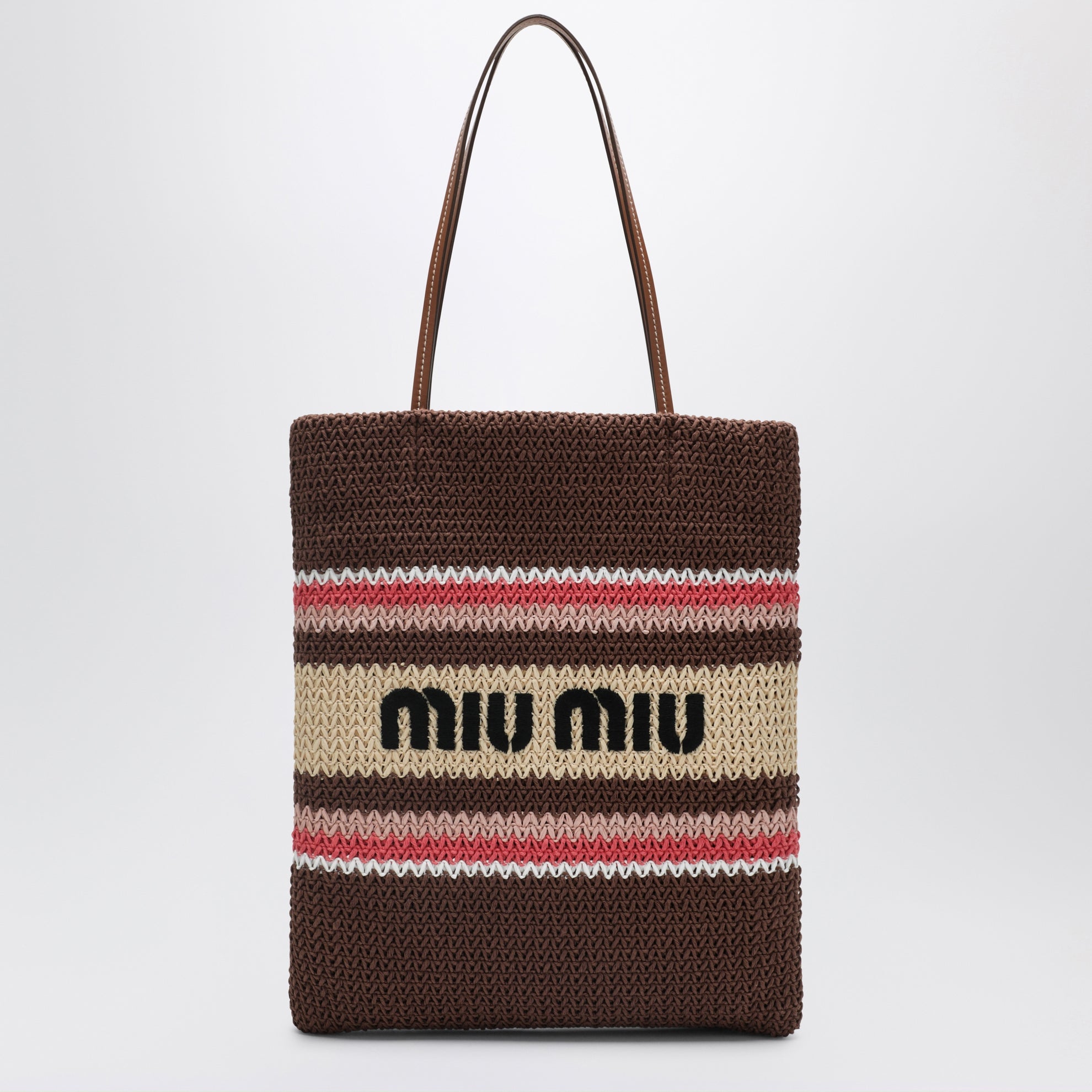 Shoppingtasche aus Raffia-Effektgarn Tabak/Erdbeere/Natur
