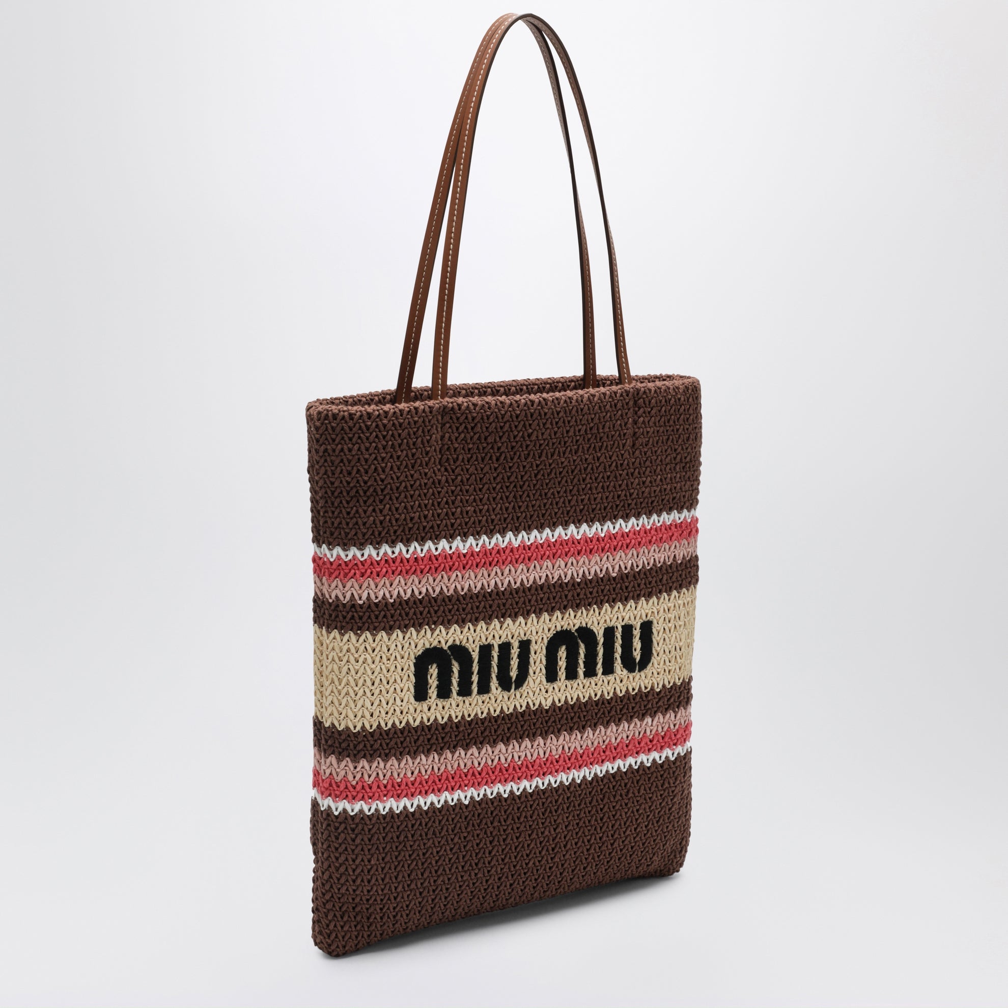 Shoppingtasche aus Raffia-Effektgarn Tabak/Erdbeere/Natur