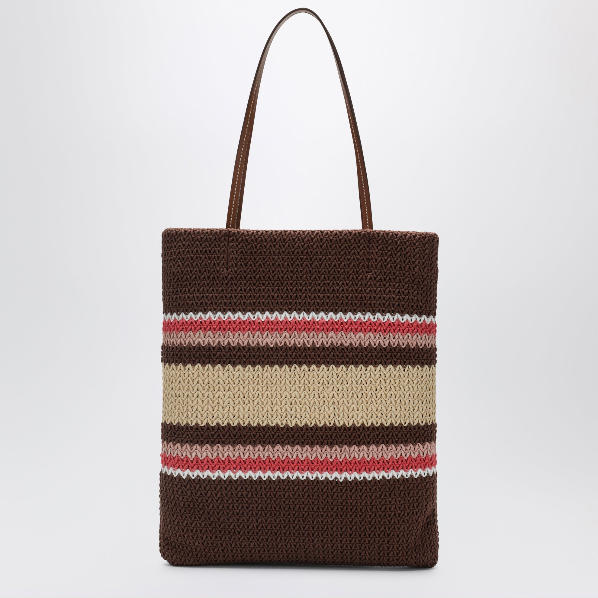 Shoppingtasche aus Raffia-Effektgarn Tabak/Erdbeere/Natur