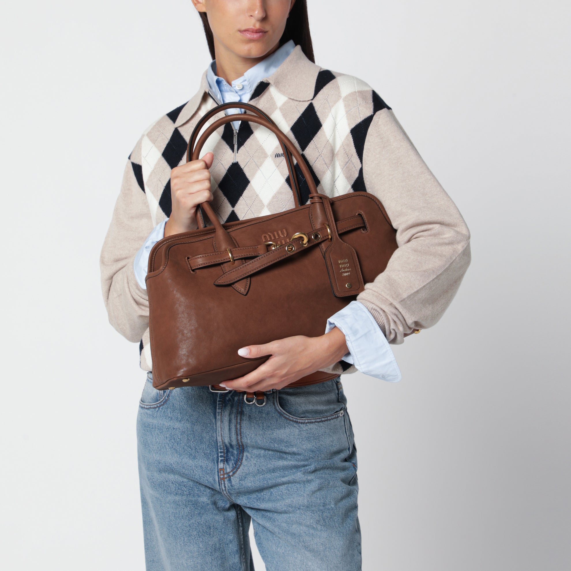 Borsa Aventure Large color Rovere in nappa