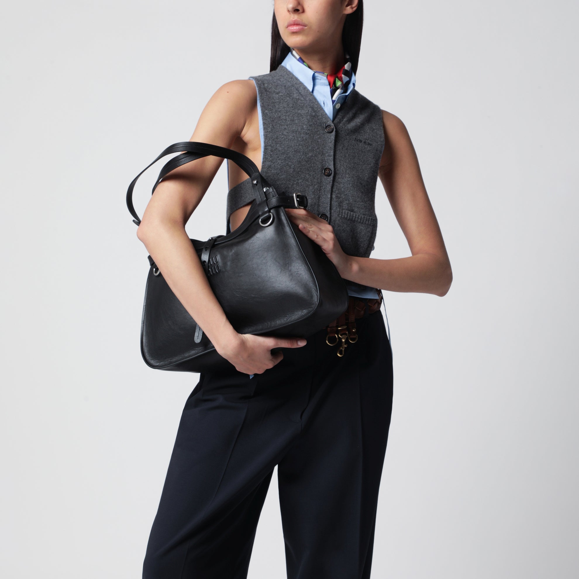 Black leather shoulder bag