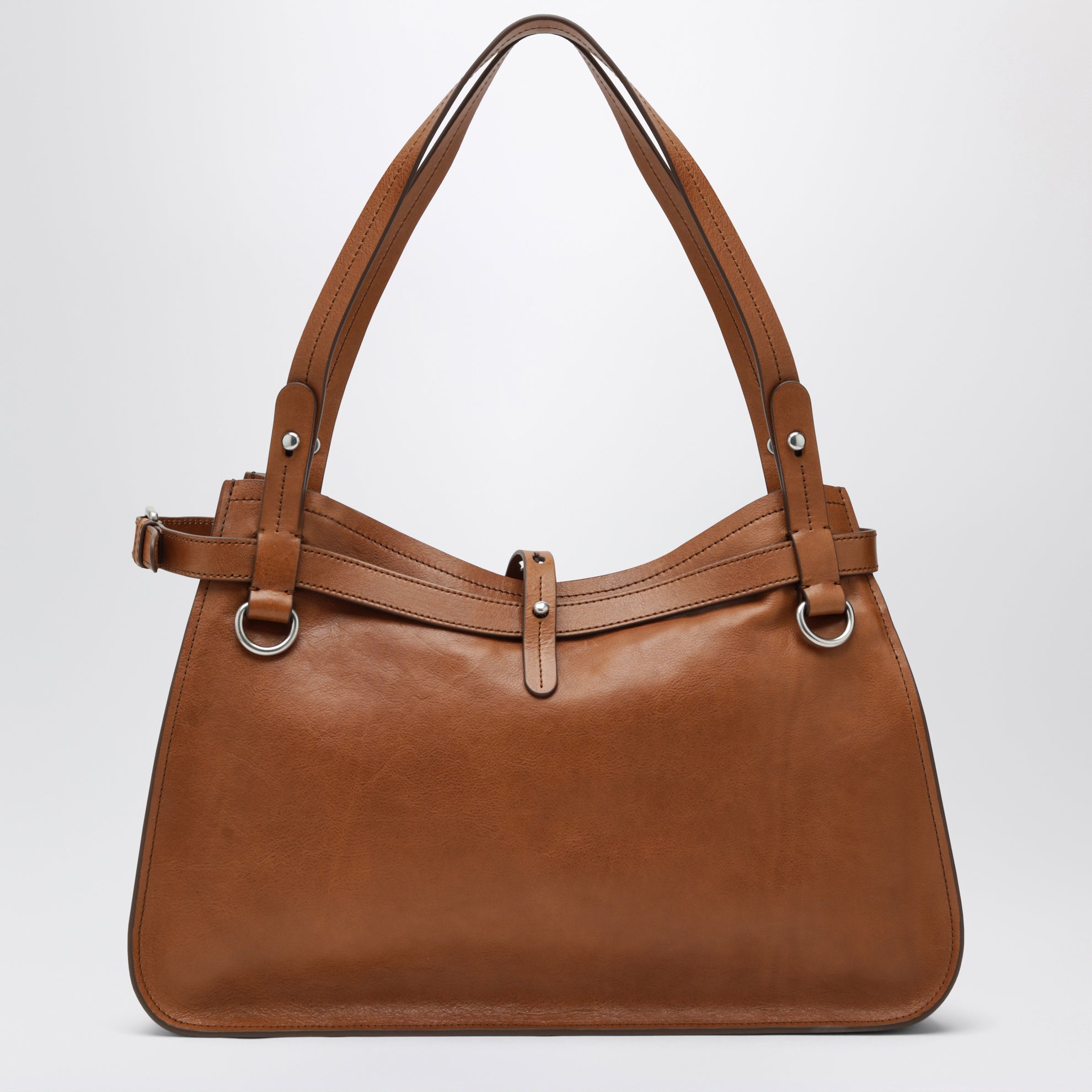 Calfskin crossbody bag with embossed logo in cognac