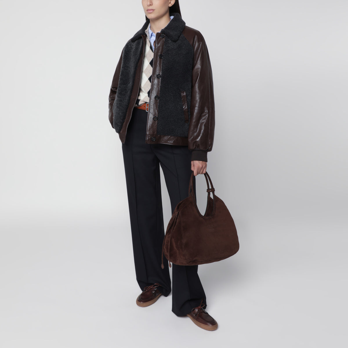Ivy dark brown suede shopping bag