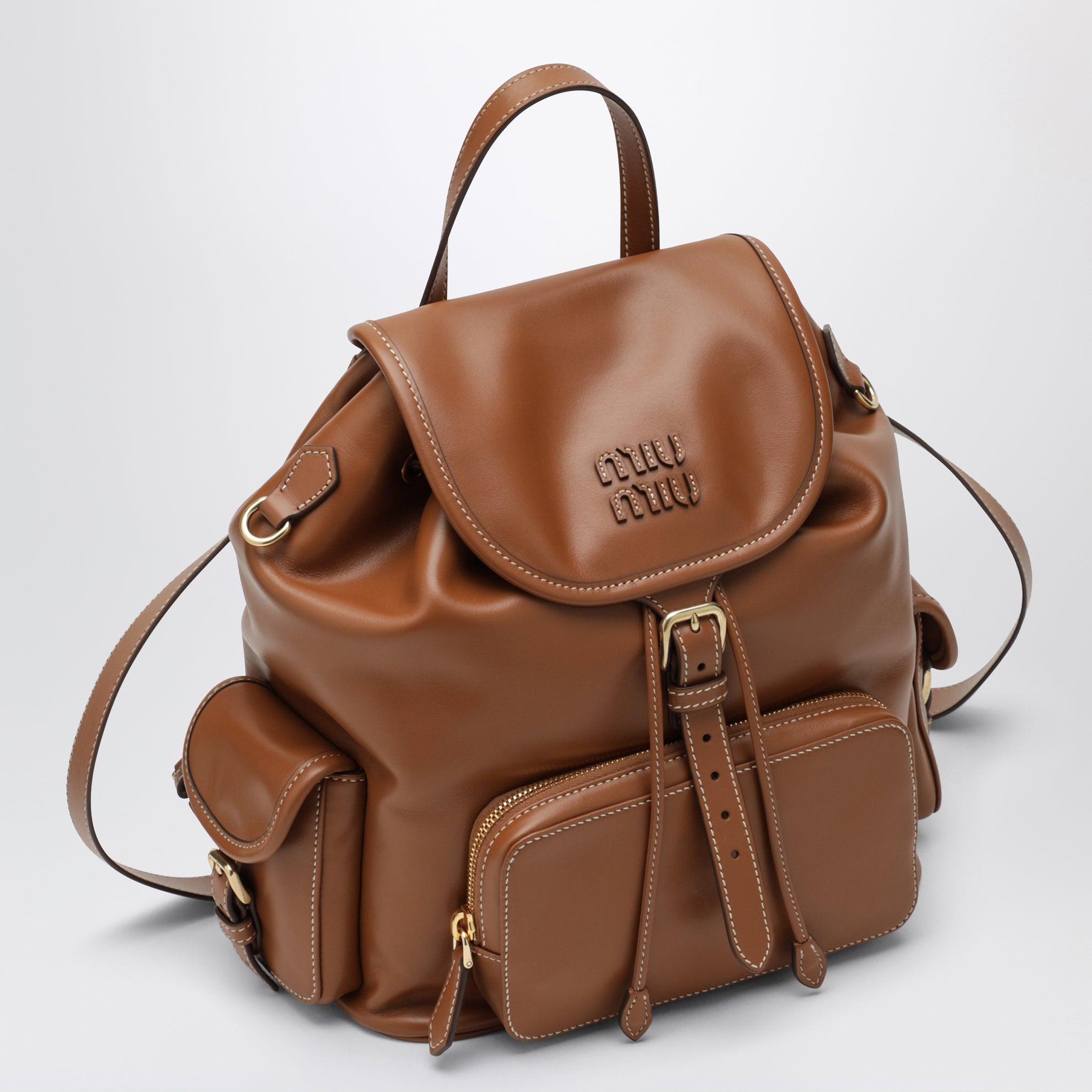 Sac à dos en cuir de veau cognac